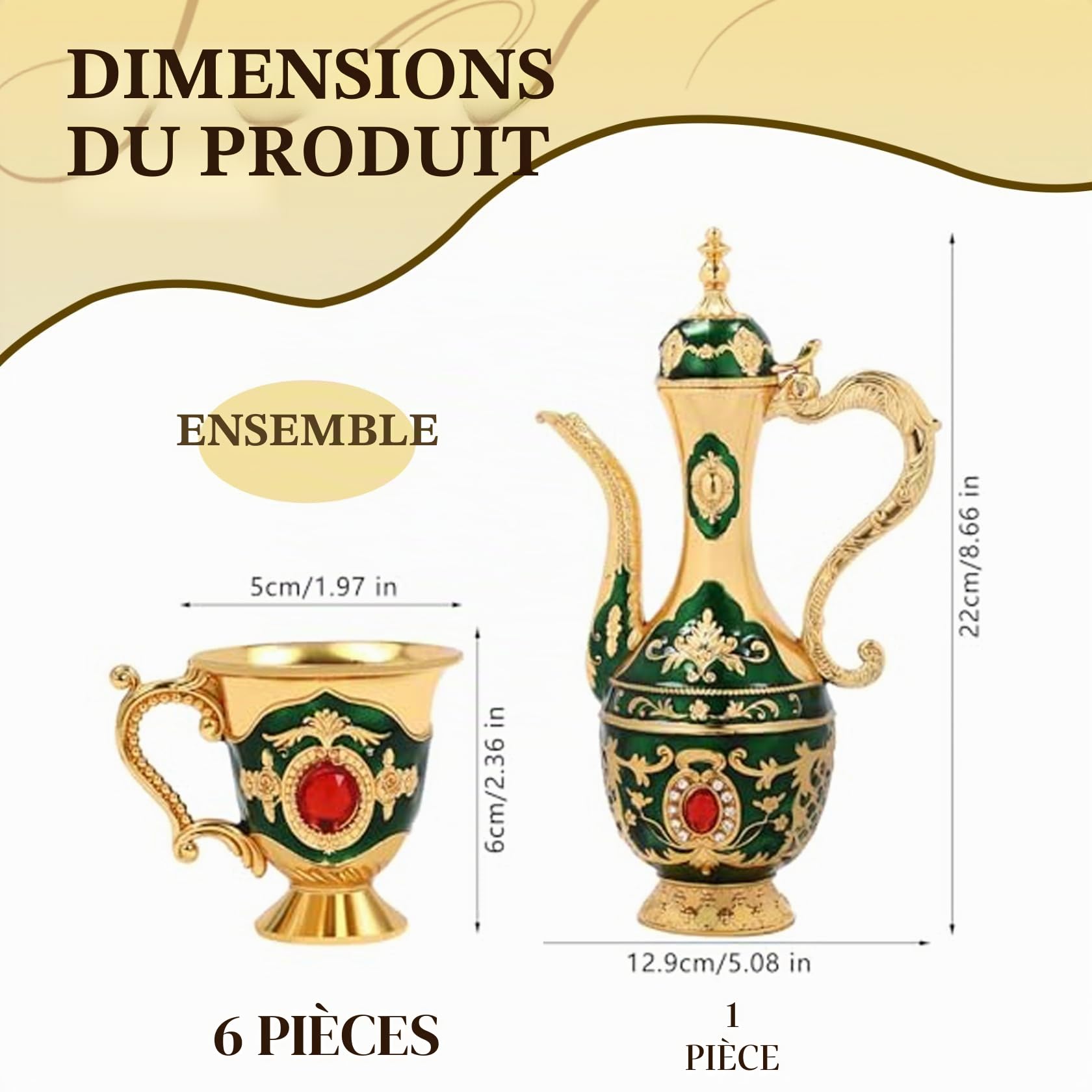 Service à thé marocain 6 pièces, ensemble de tasses à café turques avec Pot, accessoires de cuisine Vintage pour la maison, fête mariage, vert-thé turc