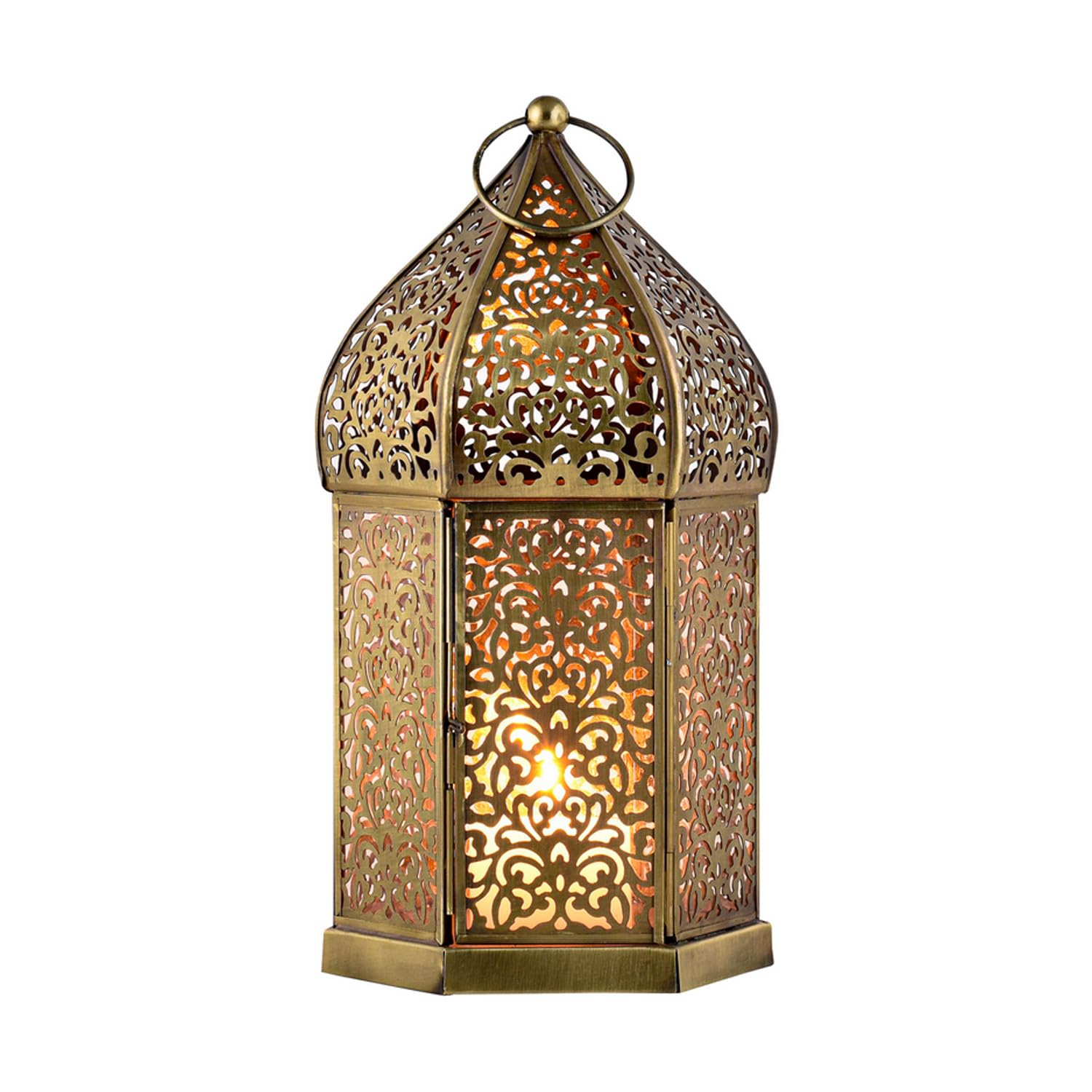 Orientalische Laterne Yashar handgemacht aus Metall in Gold 27 cm hoch