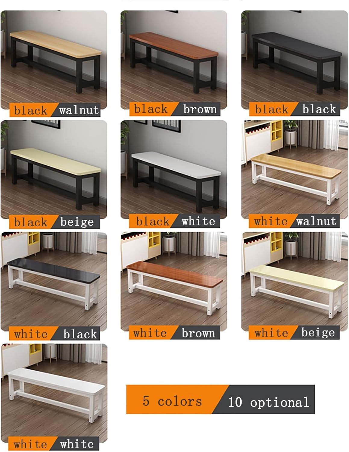 Dining Bench Wooden Bench for Entryway Bed Bench Indoor Kitchen Bench with Metal Legs Space-Saving Furniture for Dining Bedroom Garden Entryway Farmhouse Hallway Living Room(Brown,120*35*45cm)