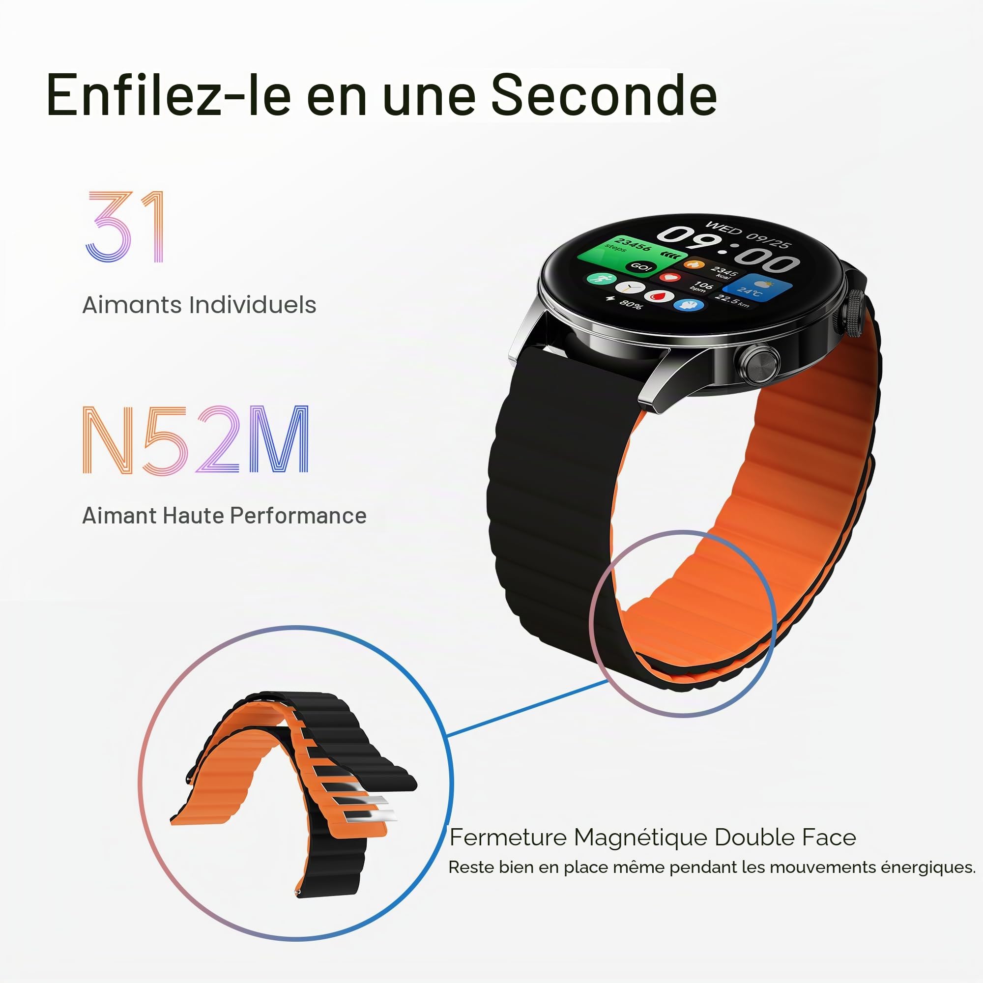 Black Shark S3 Montre connectée avec bracelet magnétique, appels Bluetooth ENC Watches, AMOLED 1,43", 150+ modes sportifs, GPS, batterie 15 jours, suivi de santé, argent