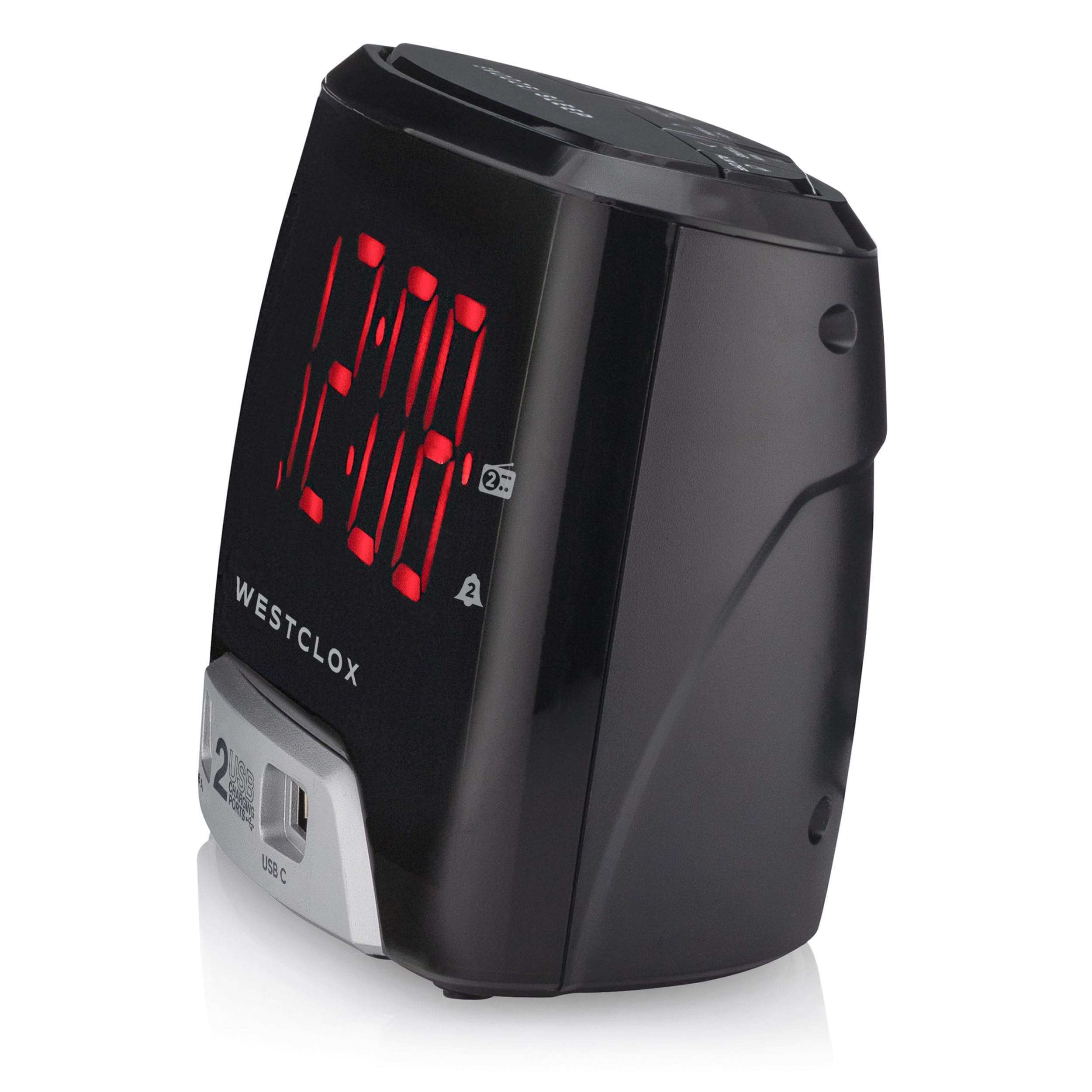 Westclox Radio grande de 1,4 pulgadas LED digital FM reloj 2 puerto de carga USB con carga rápida para dormitorio, hogar u oficina - Modelo # 80227WM