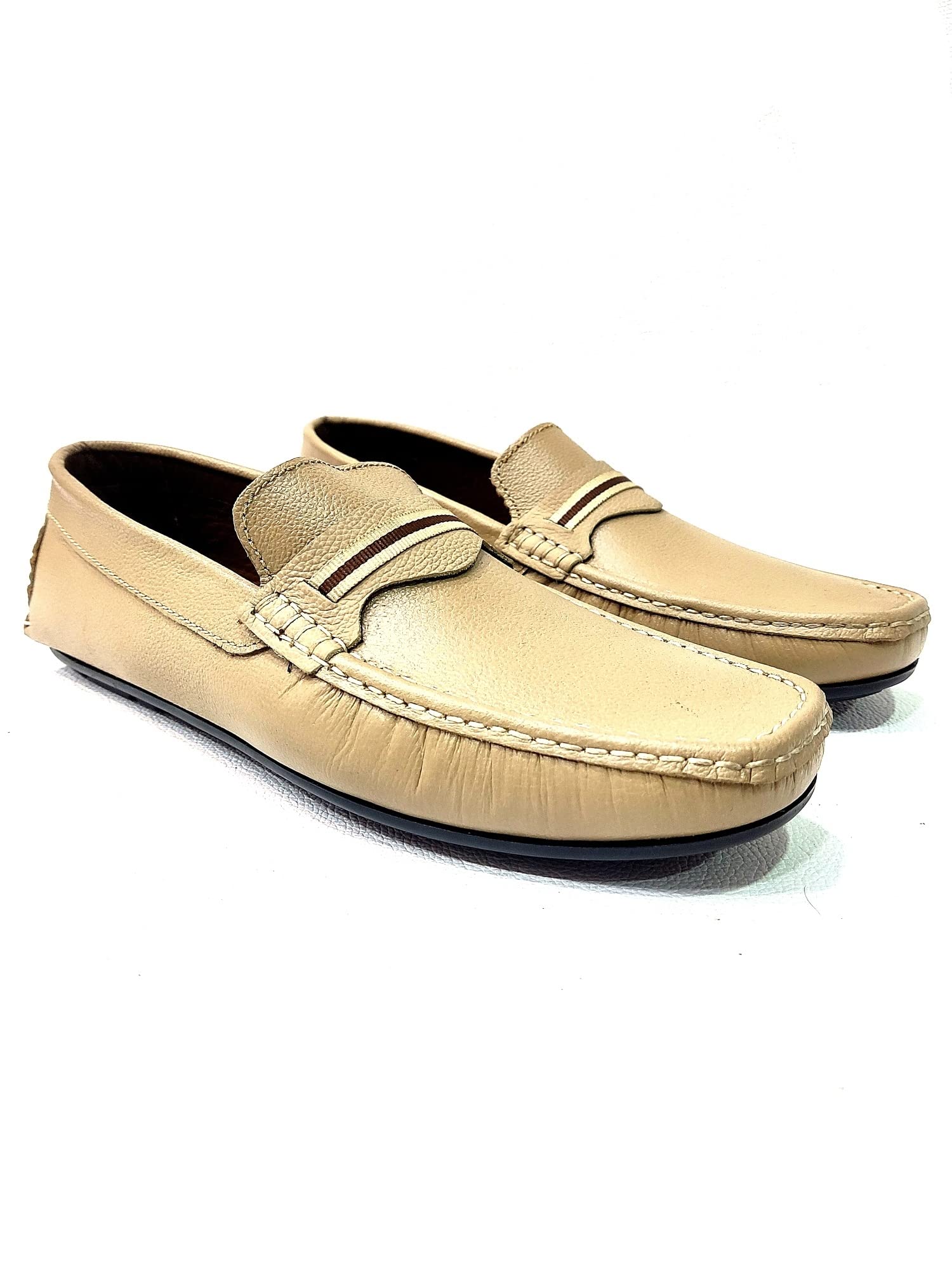 PELLE LAVORO - Leather Make Driving Shoes Camel Strap for Men - Casual/Evening Comfortable Footwear