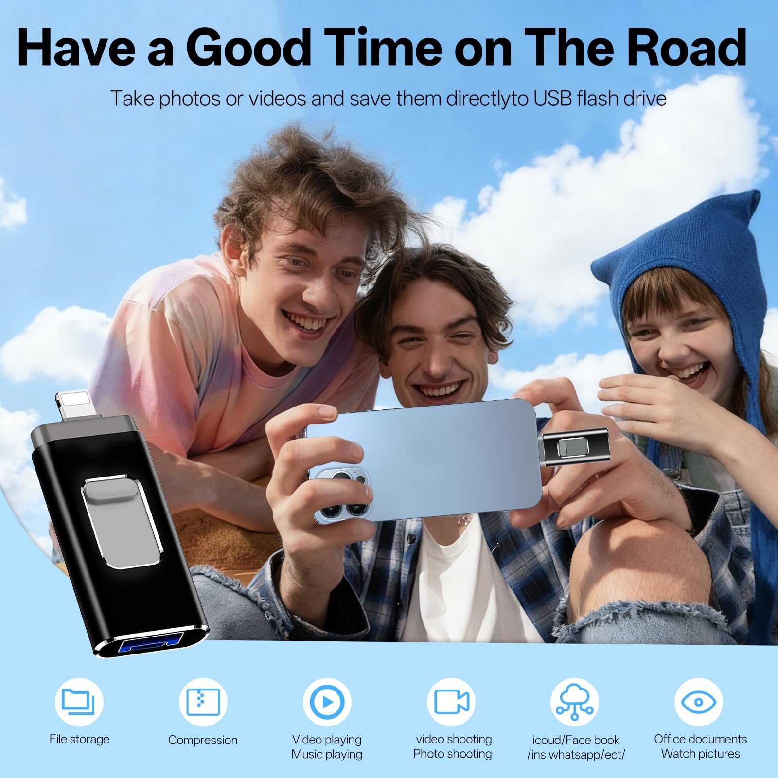 64GB Photo Stick 4-in-1 USB Stick, No APP Needed,Externer Speicher zur Fotosicherung und Speichererweiterung, Flash-Laufwerk mit Plug-and-Play Backup für Fotos & Videos, schnelle Übertragung - 5