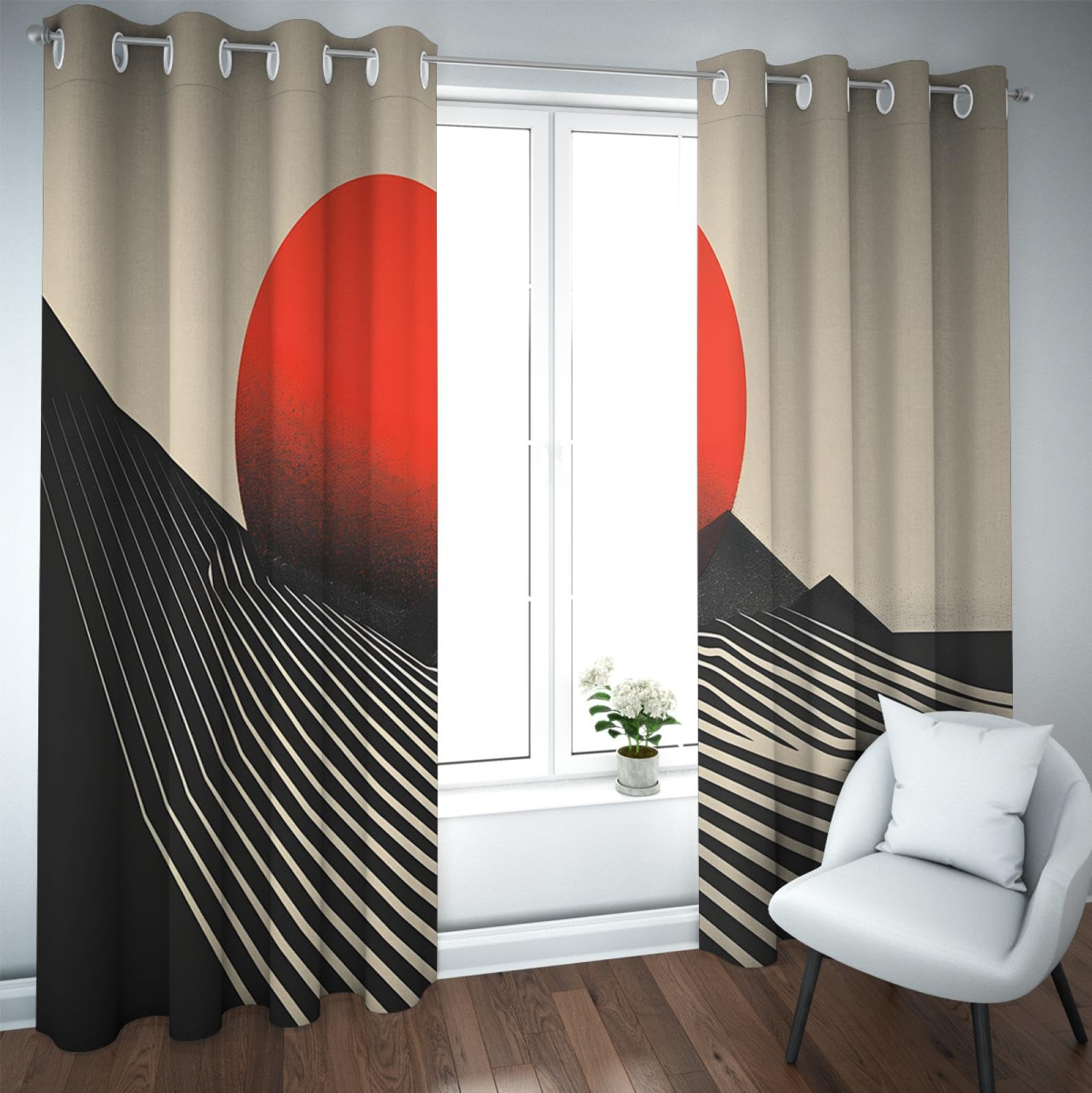 Rideaux occultants rayures géométriques noires 2 pièces pour salon moderne H200 x B140