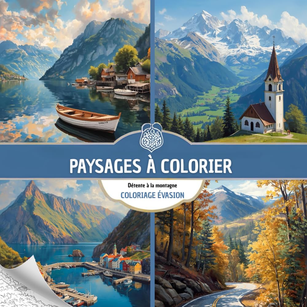 Paysages à colorier: Livre de Coloriage Pour Adultes, Dessins Inspirants de Détente à la Montagne, Anti-Stress, Art-thérapie, Zen