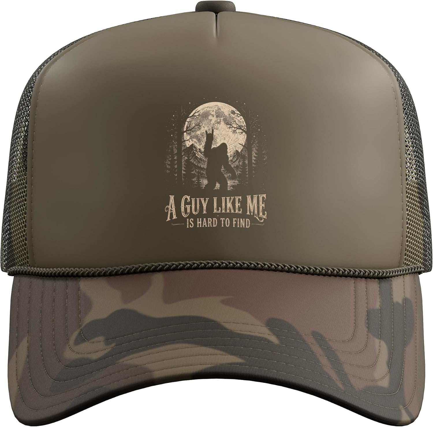 Guy Like Me Hard to Find Funny Bigfoot Rock Hiking Men Trucker Hat with Adjustable Mesh Back image 2