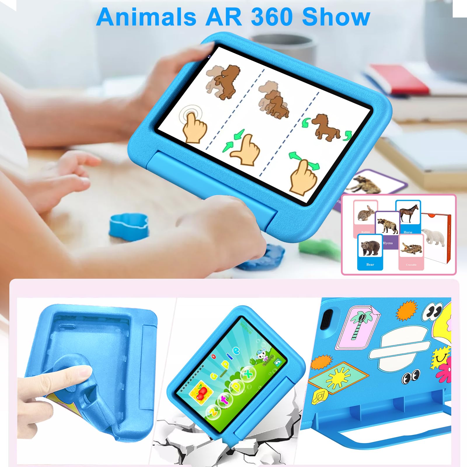 Tablet per Bambini Andorid 14 Tablets 7 Pollici 10GB RAM + 64GB ROM (TF 1TB), 5G WiFi 6, BT5.0, Octa-Core, Controllo Parentale | Doppia Fotocamera | GMS Certificated | GPS | Tablet con Custodia - Blu