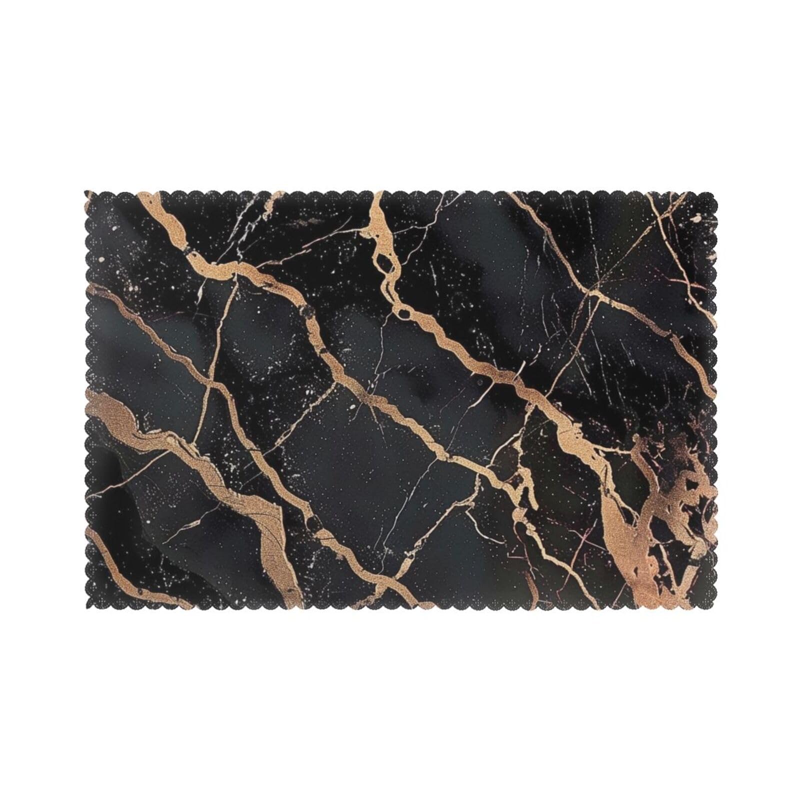 Black Gold Marble Printed Placemat Heat Resistant Place Mats Set of 6 PCS Washable Kitchen Table Mats, 12x18 Inch