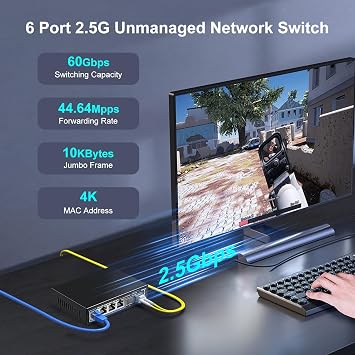 VIMIN 6 Port 2.5G Ethernet Switch Unmanaged Plug & Play Desktop/Wall Mount