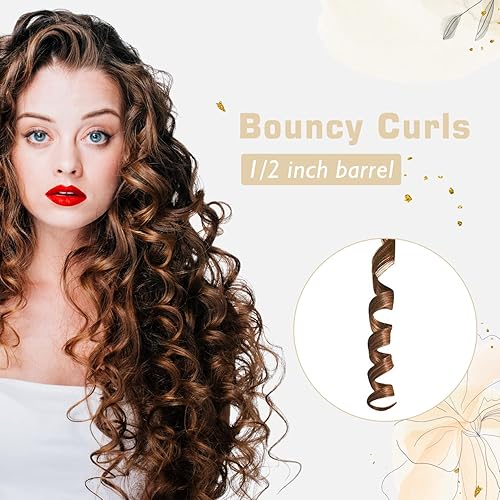 Miniatura 2 de Rizador de 12 pulgada para cabello corto, rizador de pelo de doble voltaje de cerámica, varita rizadora profesional de turmalina (oro champán)