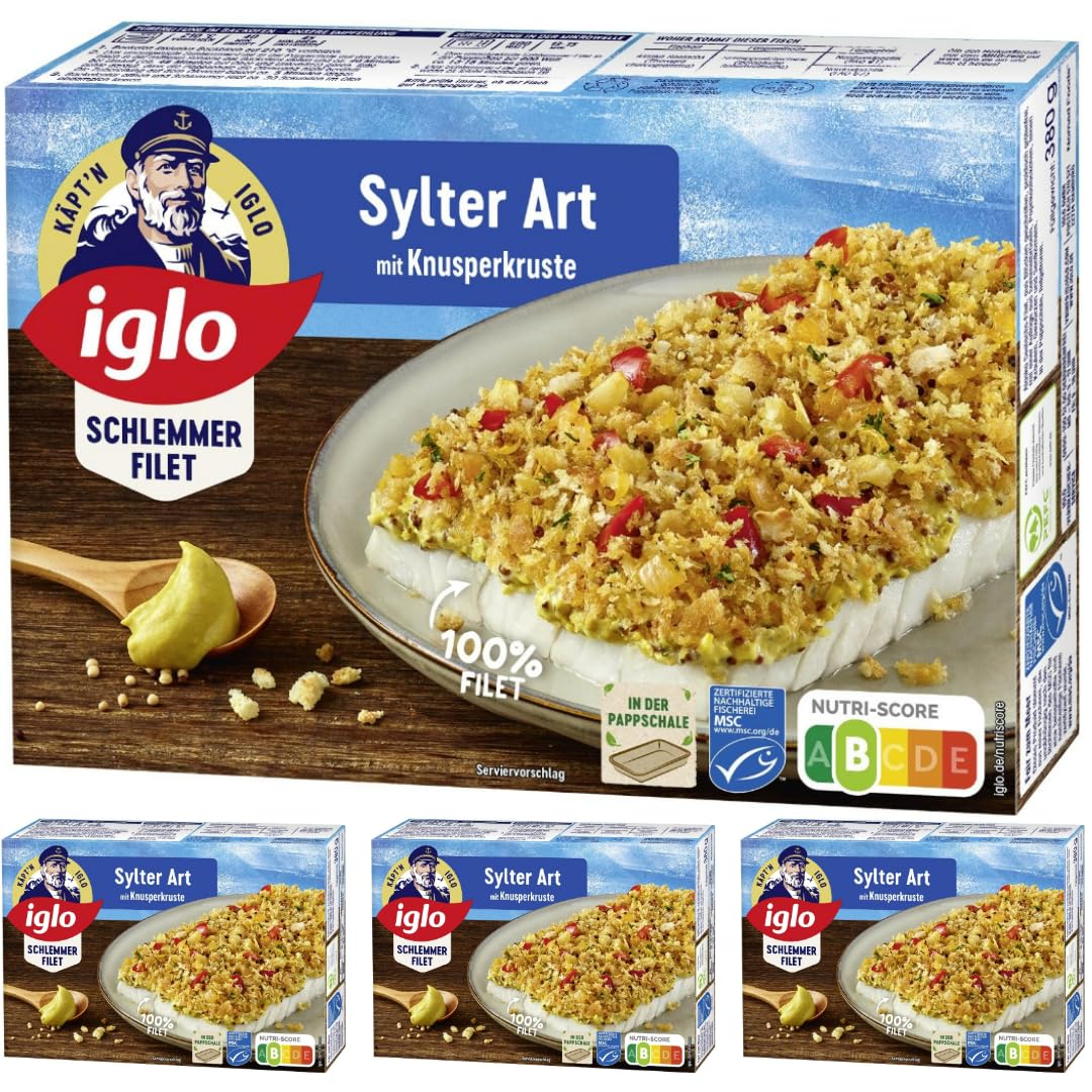 Iglo Schlemmer Filet Sylter Art Fisch Filet 380 Gramm, 4 Er