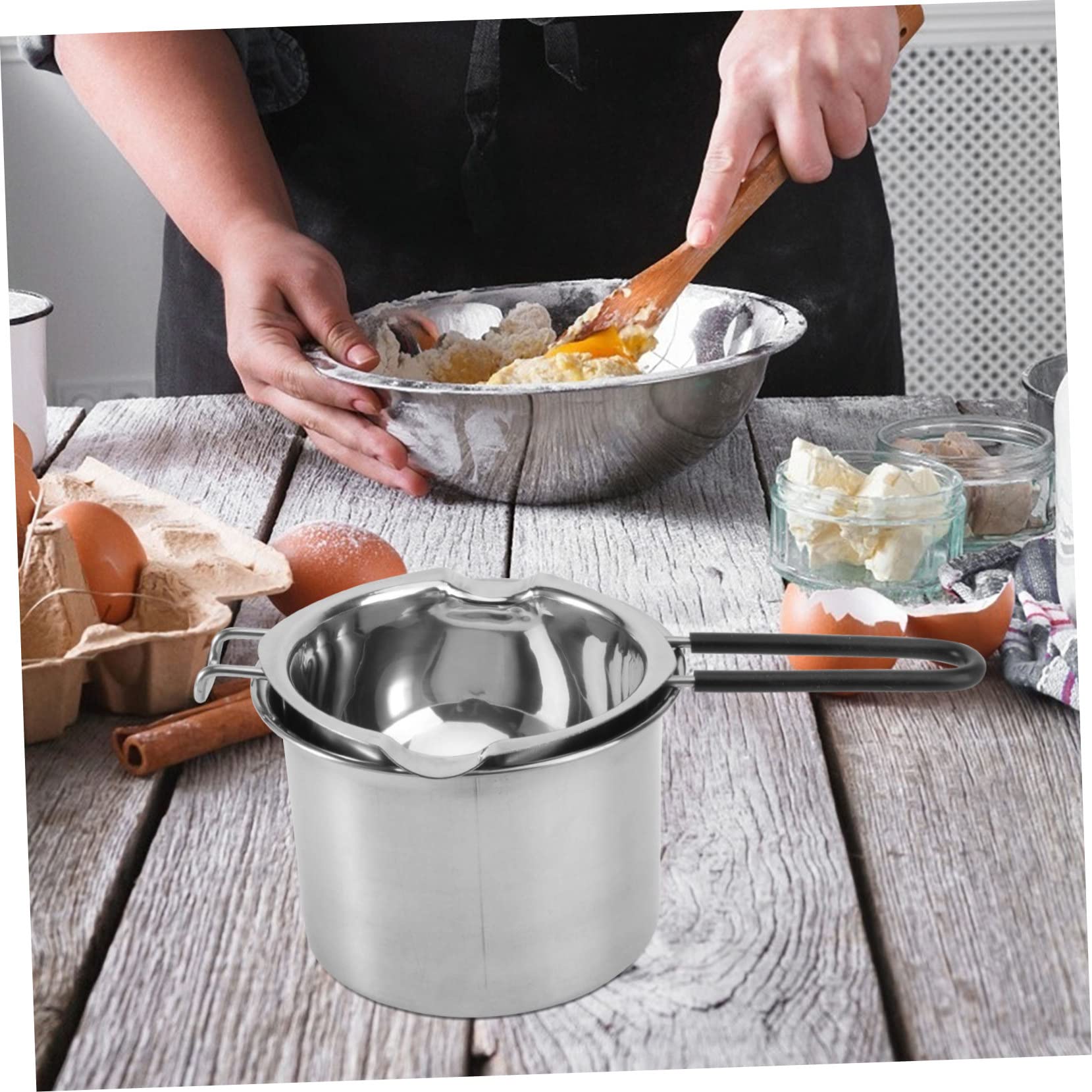 ABOOFAN 2Pcs Stainless Steel Melting Pot with Handle Double Boiler for Chocolate Butter and Sauces Easy to Clean Space Saving Design