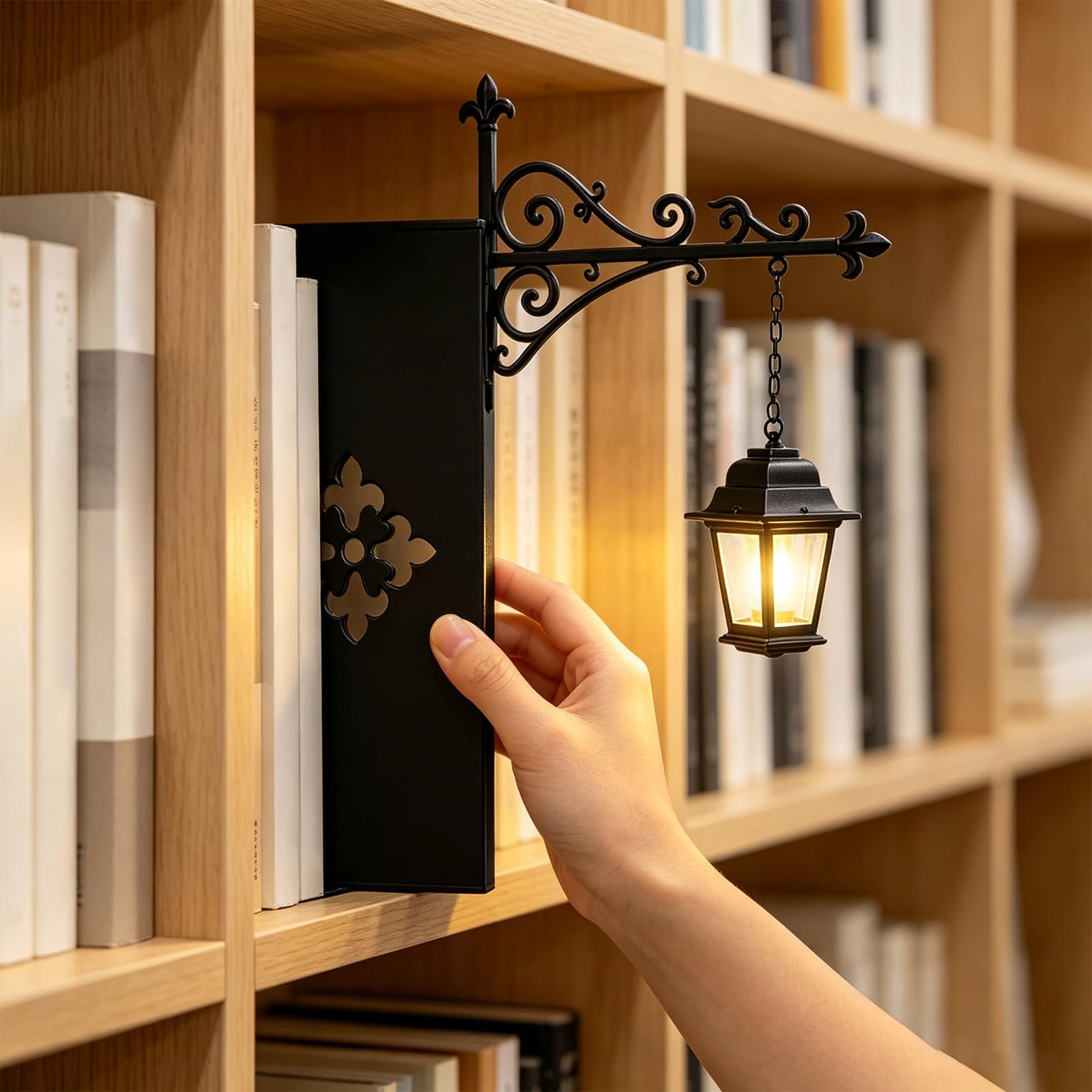 KOBONA Library Lantern-Decorative Bookshelf Lighting, Vintage Fantasy Book Nook Lamp, Miniature Hanging Shelf Lamp, Reading Nook Literary Decor, Gift for Book Lovers
