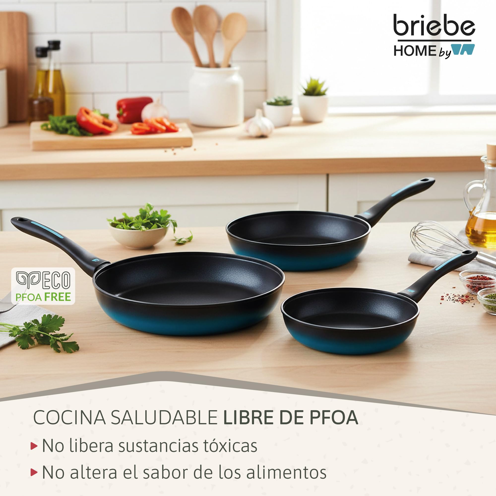 briebe MARE Juego de 3 Sartenes Inducción, Acero Forjado 20-24-28cm, Antiadherente Libre PFOA, Set Sartenes Profesionales, Alta Resistencia, Aptas Para Todo Tipo de Fuegos, Fabricadas en España