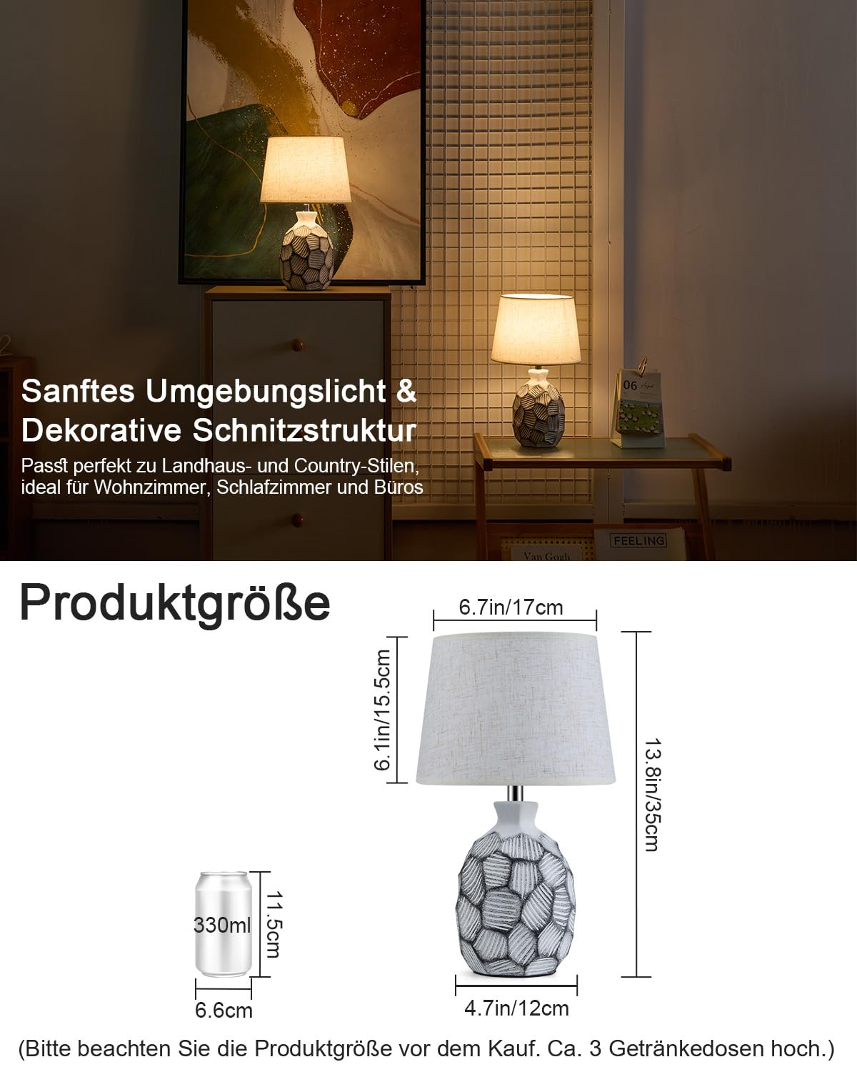 35 cm Keramik Kleine Kabellose Tischlampe mit Fernbedienung