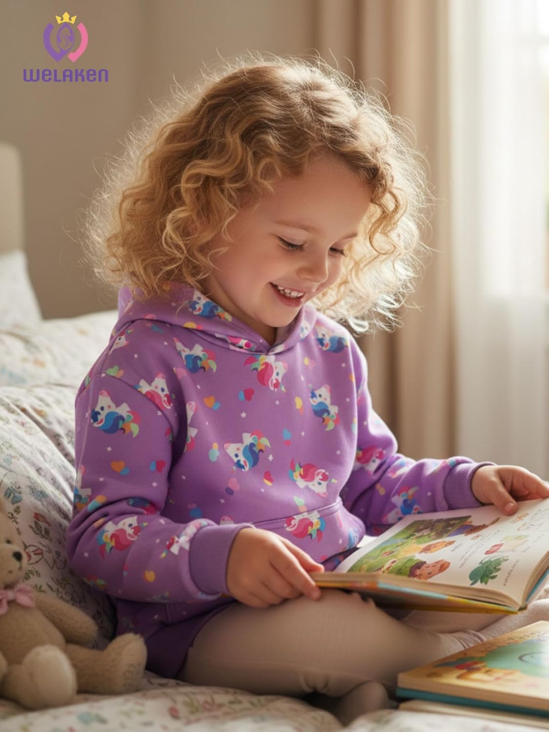 WELAKEN Girls Pullover Hoodie Sweatshirt with Pockets– Long Sleeve Top with Fun Prints for Kids and Toddlers - Image 2