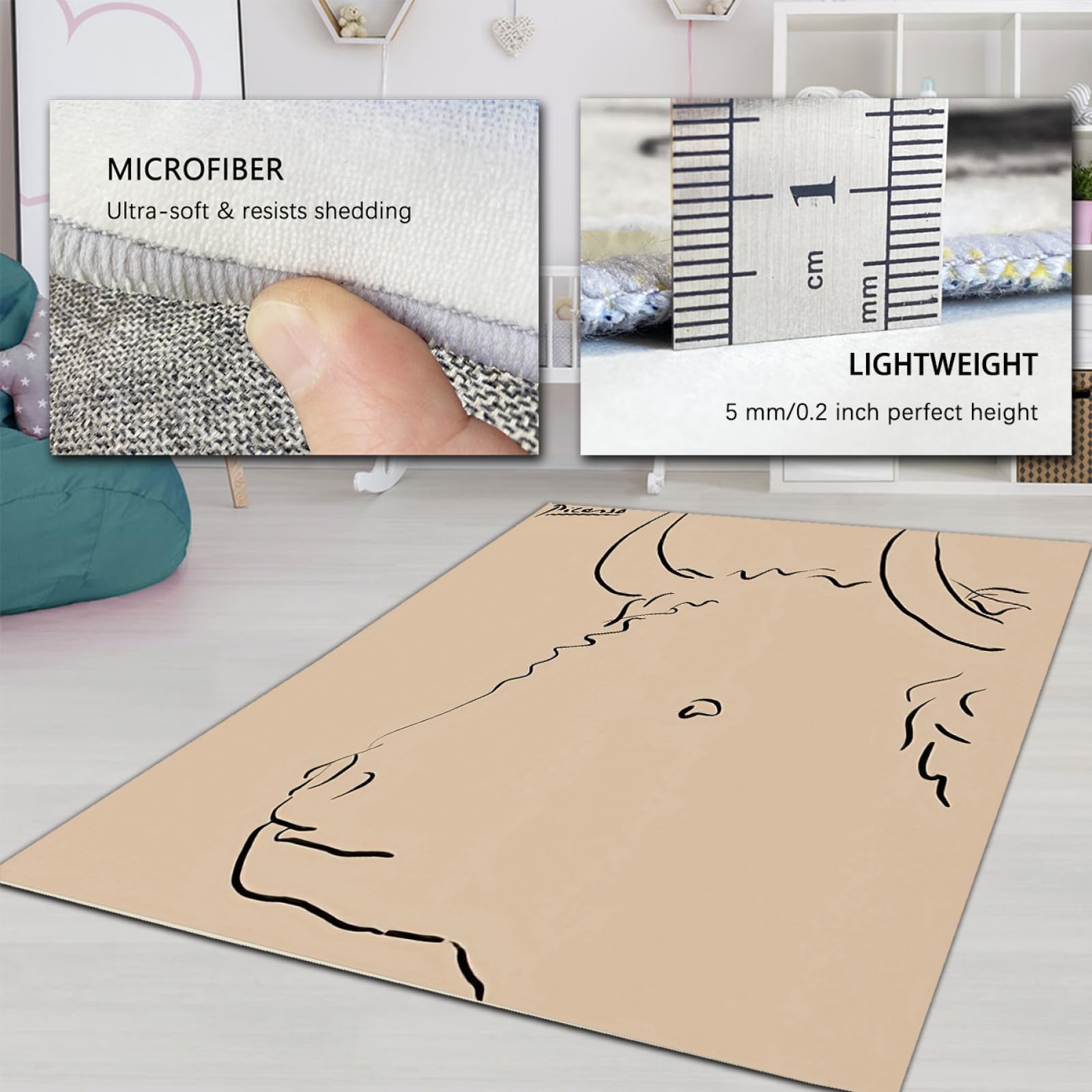 Braune Teppiche Wildtier Vieh Druck Bereich Teppich für Schlafzimmer Wohnzimmer Picasso Abstrakte Kunst Teppich Nachttisch Fußmatten Faltbar 60 x 100 cm