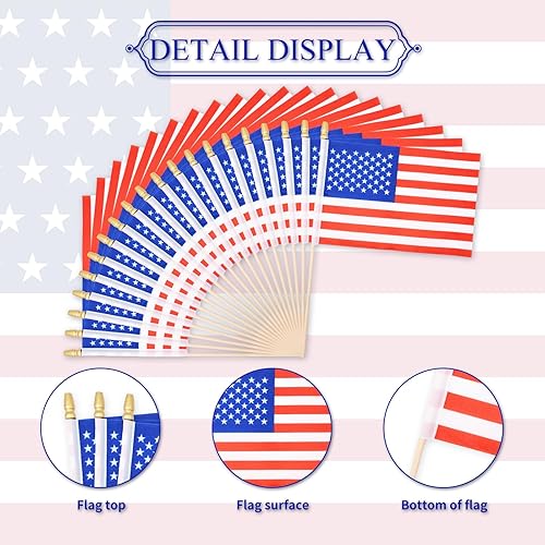 Miniatura 3 de Paquete de 20 banderas pequeñas de Estados Unidos de 5 x 8 pulgadas, mini banderas de mano de Estados Unidos con palos de madera para celebración