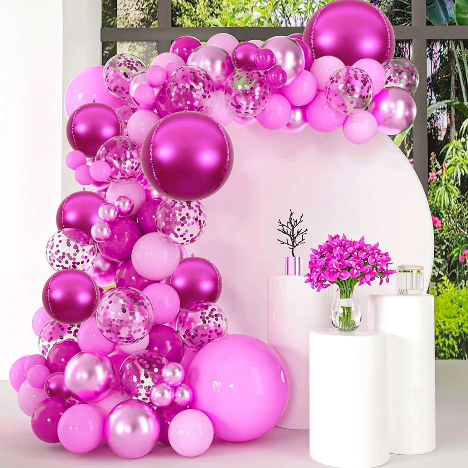 14pcs Hot Pink Foil Balloons Mylar Balloons 22in 15in 10in Hot Pink Different Sizes Large Metallic Chrome Balloon Decor| 360 Degree 4d Helium Balloon