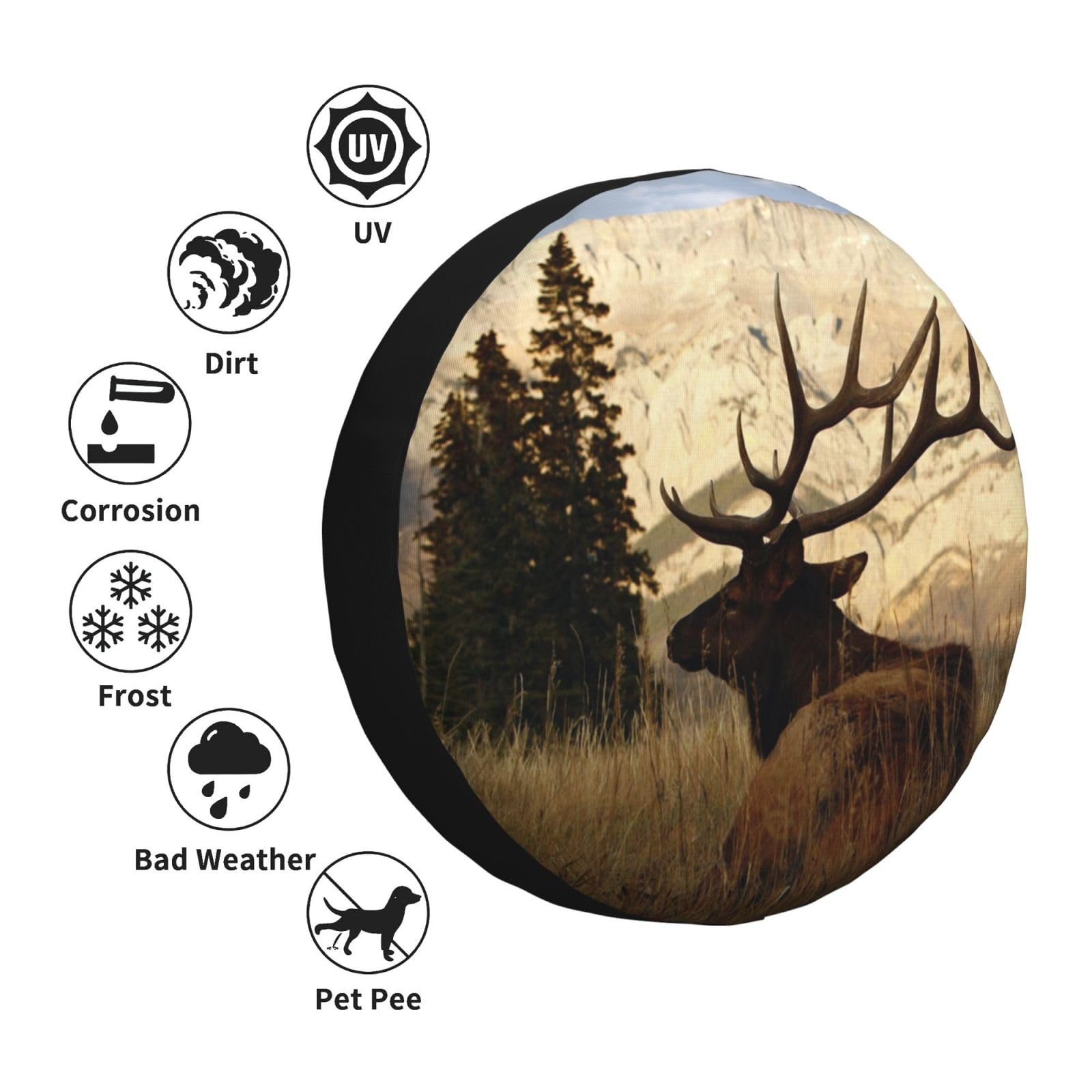 Abstract Tree Elk Spare Tire Cover - Waterproof Dust-Proof Universal Fit For Trailer, RV, SUV