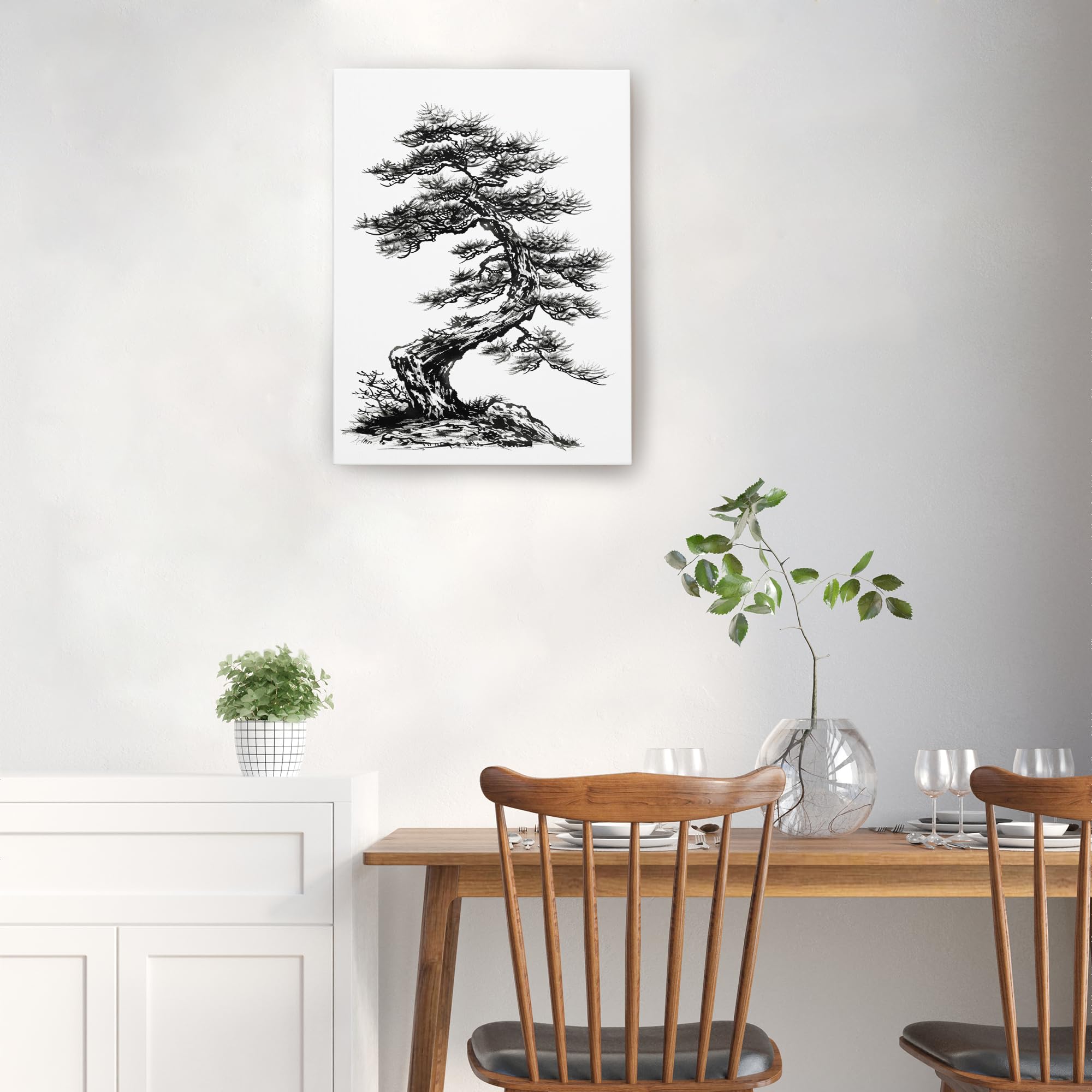 Amazon.com: Japanese Ink Pine Tree Canvas Wall Art, Black