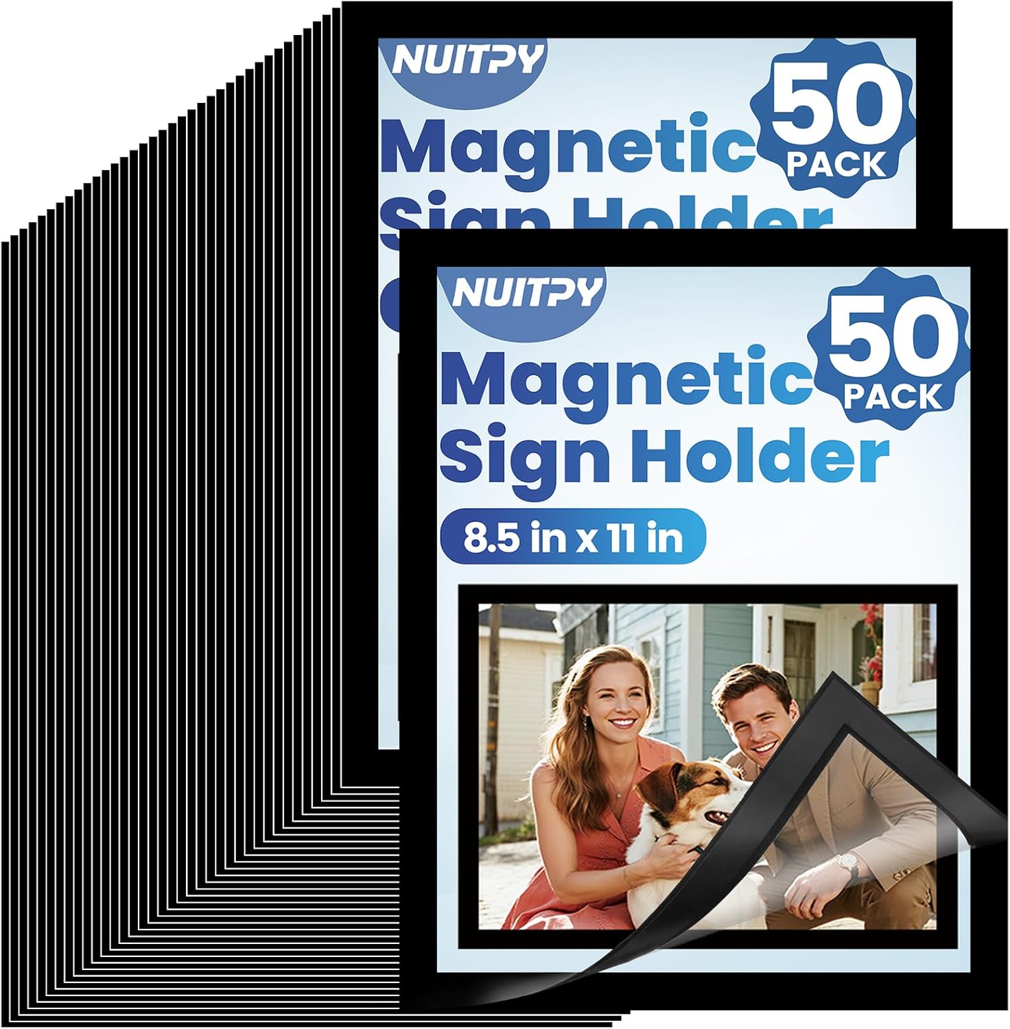 50 Pack Magnetic Sign Holder, 8.5in x 11in Self Adhesive Wall Mount Magnetic Document Holder, Magnetism Border Sign Holder with Transparent PVC Front Cover