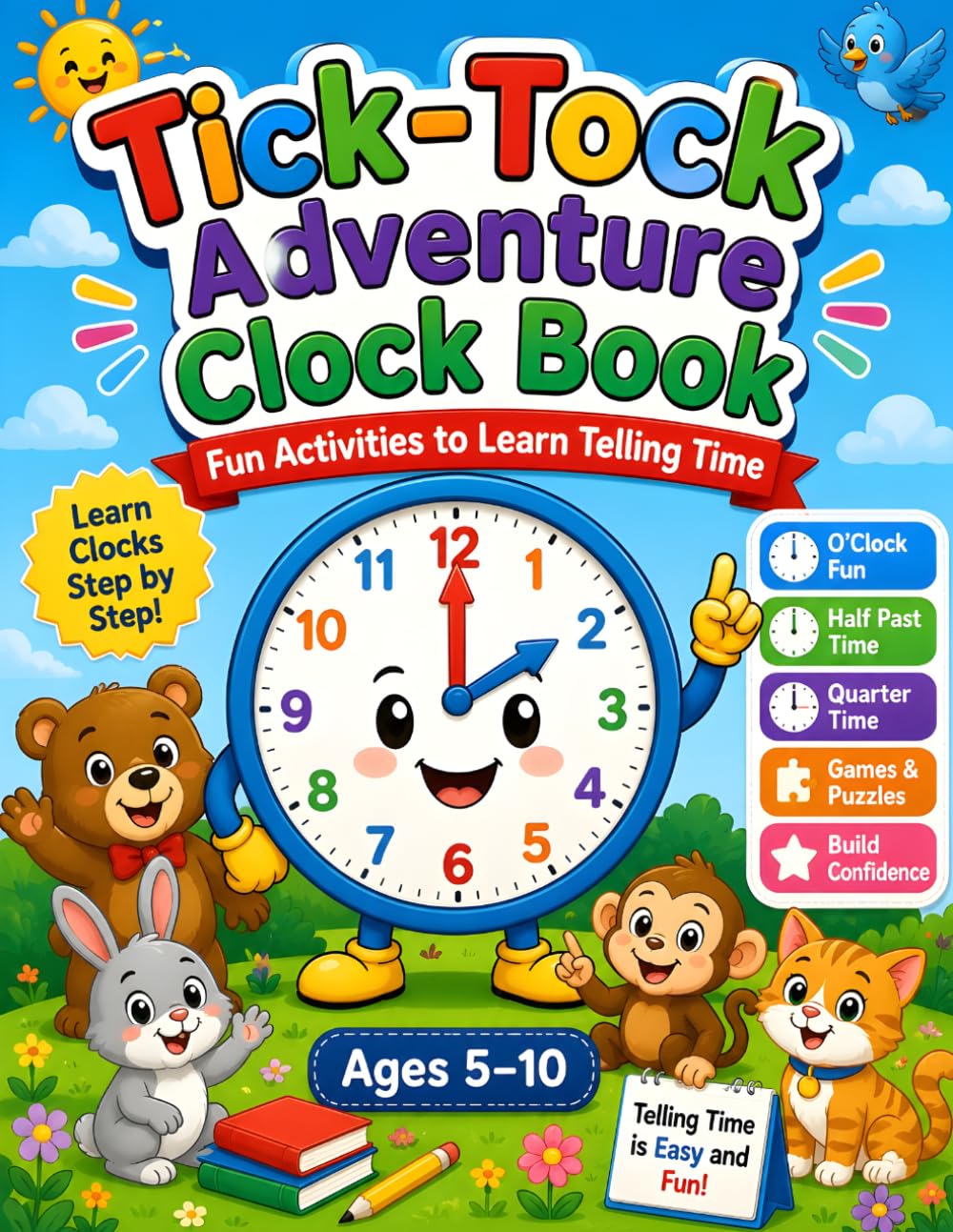 Tick-Tock Adventure Clock Book: A Fun Time Workbook for Kids Ages 5–10