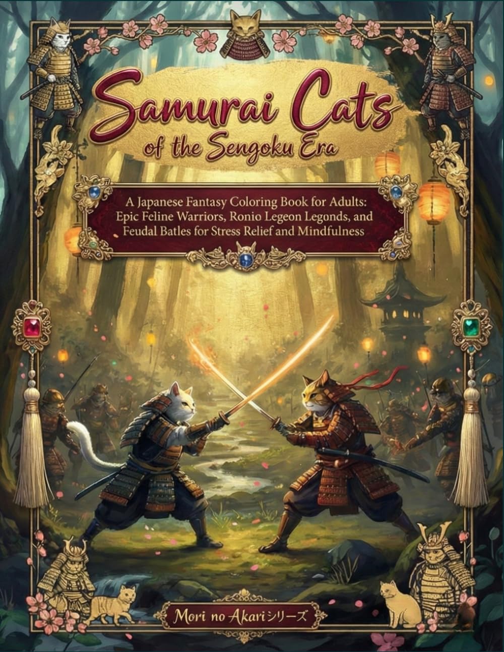 Mori no Akari Series of the Sengoku Era: A Japanese Fantasy Coloring Book for Adults: Epic Feline Warriors, Ronin Legends, and Feudal Battles for ... (Mori no Akari Series Mori no Akari Series)