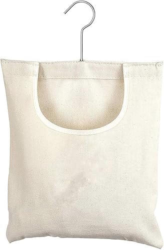 Bolsa de lona para colgar la ropa, bolsa de almacenamiento de gran apertura con gancho giratorio de 360 para baño, balcón (beige, 12.5 in x 10.5 in)