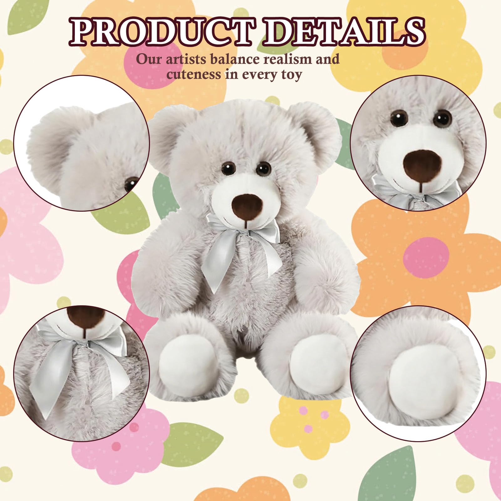 ZPSCXQ 14” Small Teddy Bear, Grey Teddy Bear - Image 3
