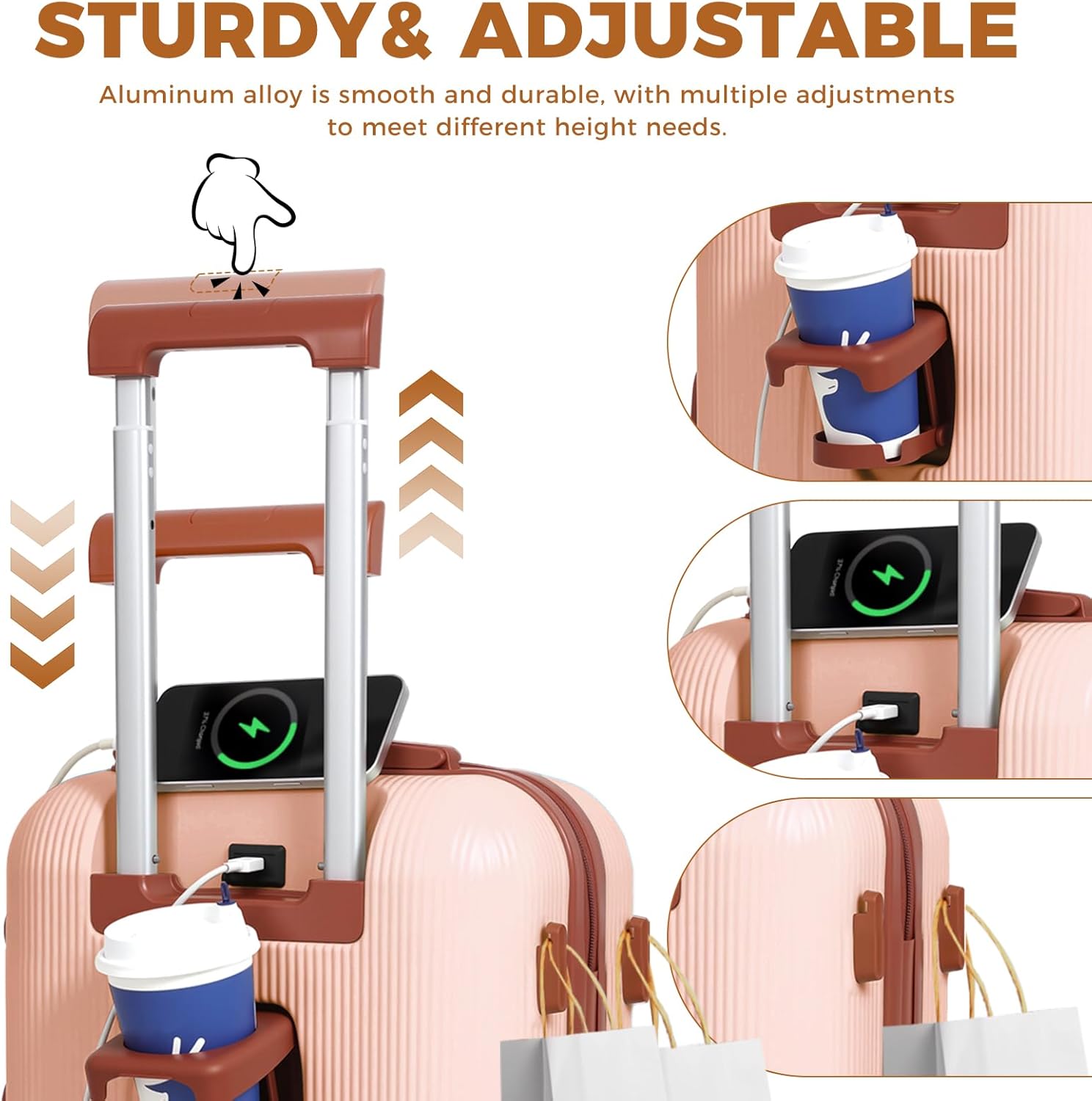 Luggage 10 Piece Set, 20″ Carry On Luggage with Suitcase Organiser, PC+ABS Hard Shell Suitcase, with Spinning Wheels, Suitable for Business Travel, Travel Essentials (Pink) - Image 3