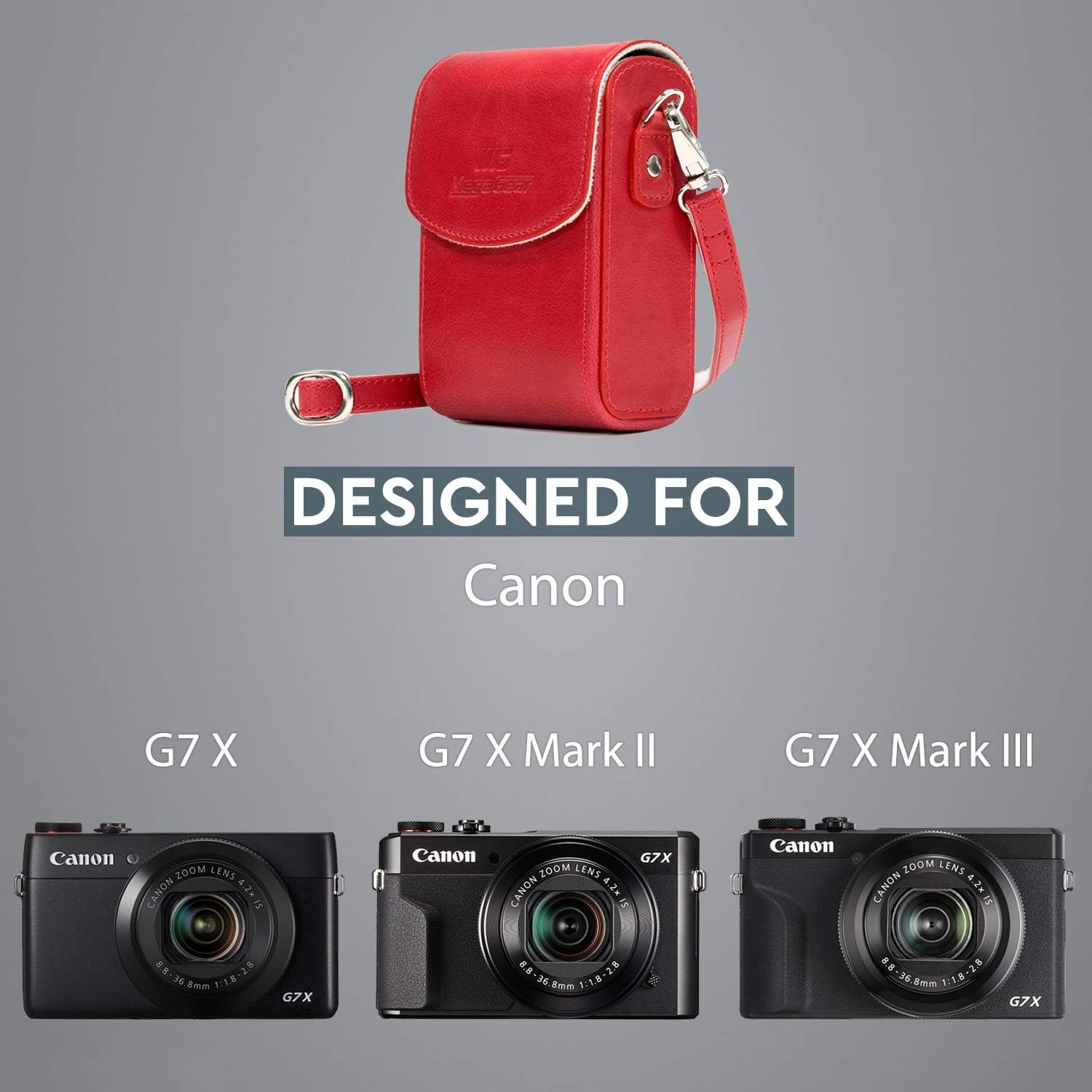 MegaGear Leather Camera Case with Strap Compatible with Canon PowerShot G7 X Mark III, G7 X Mark II, G7 X - MG1216, Red