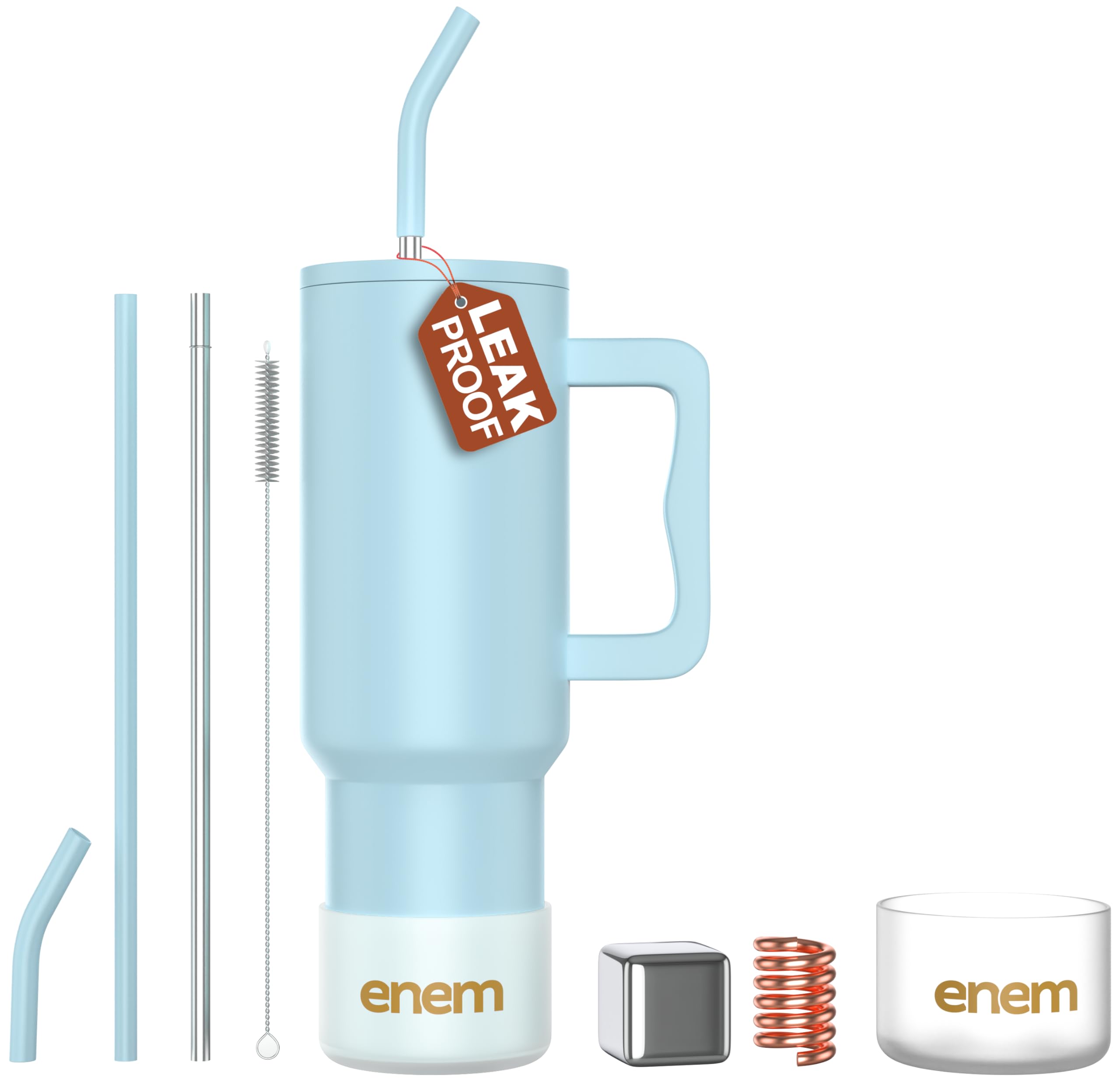 enem Tumbler, Sky Chill, Tumbler with Metal Straw, Sipper, with Lid Leak Proof, 1 Metal Ice Cube, 1 Copper Spring (Tamba), Base Protector, Mug Travel, 1.2L-image-24