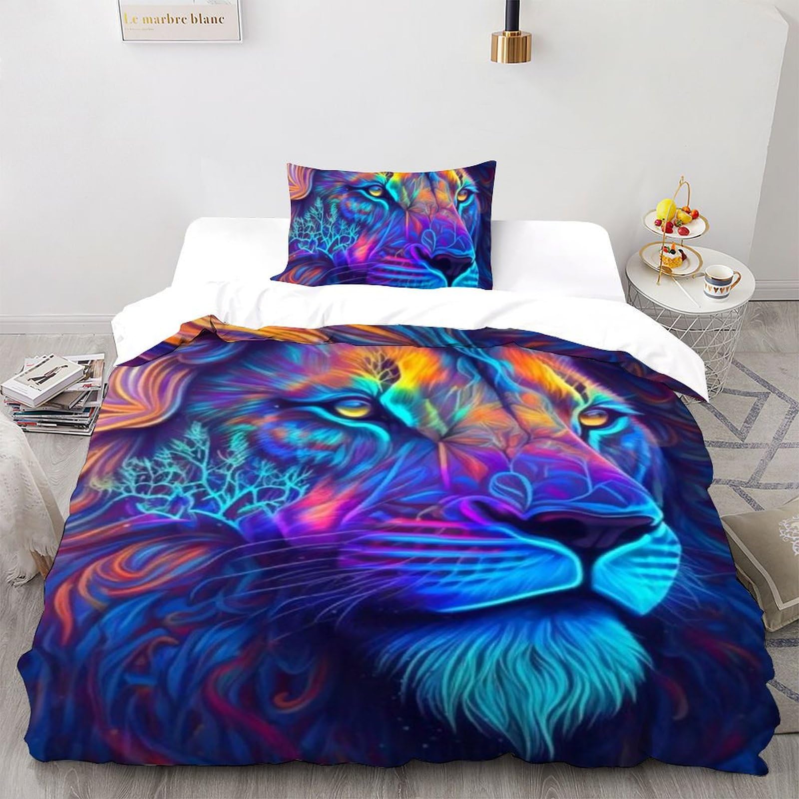 Housse de couette lion anti-plis et douce pour lit d'enfant single