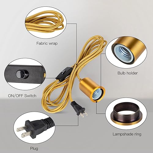 Miniatura 3 de Luces colgantes con interruptor de cable colgante enchufable, enchufe de bombilla dorada con cable, cuerda de extensión industrial, lámpara de
