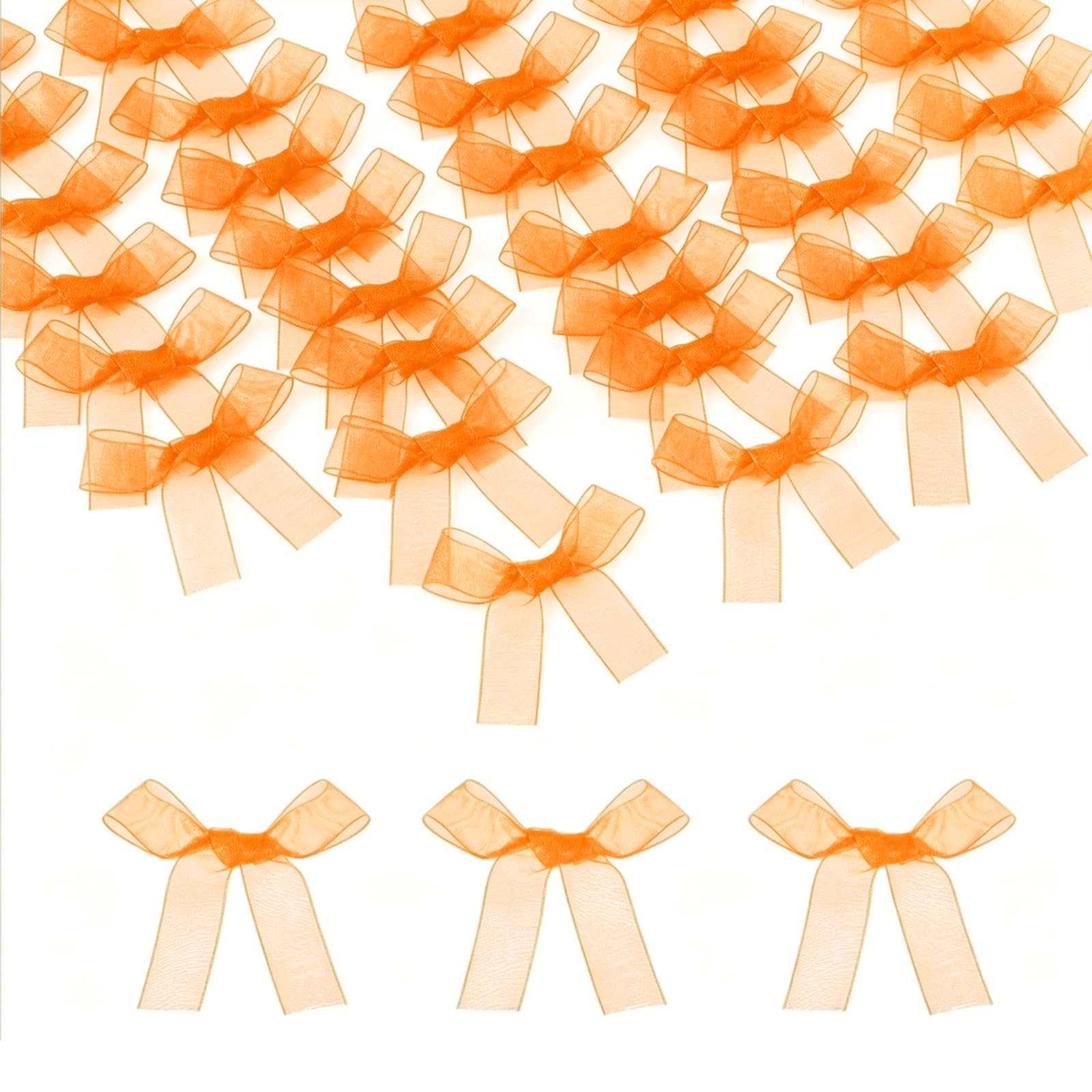 sourcing map 50 Pcs Mini Ribbon Bows, 2" Tiny Bows Organza for Crafts Small Bowknot Artificial Applique Embellishment for DIY Craft Sewing Scrapbooking Wedding Party Decoration, Orange
