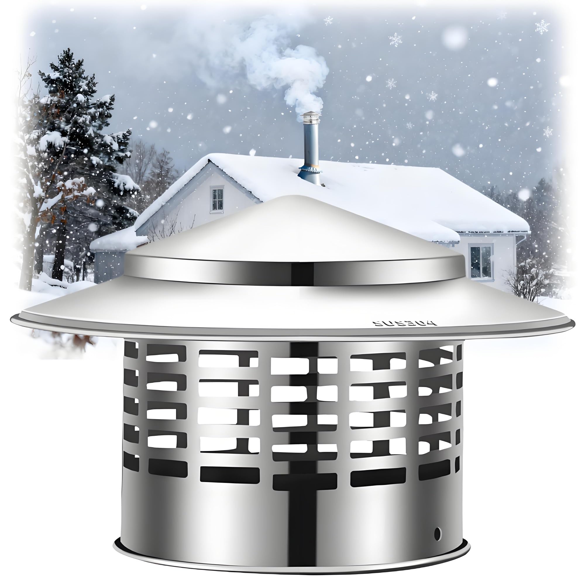 KGLHJDY Stainless Steel Chimney Caps for Outside, 3 4 6Inch Rain Cover for Roof Vent Pipe Exhaust Hood, Stove Pipe Chimney Cap for Rain Snow and Debris Protection(160mm/6.3in)
