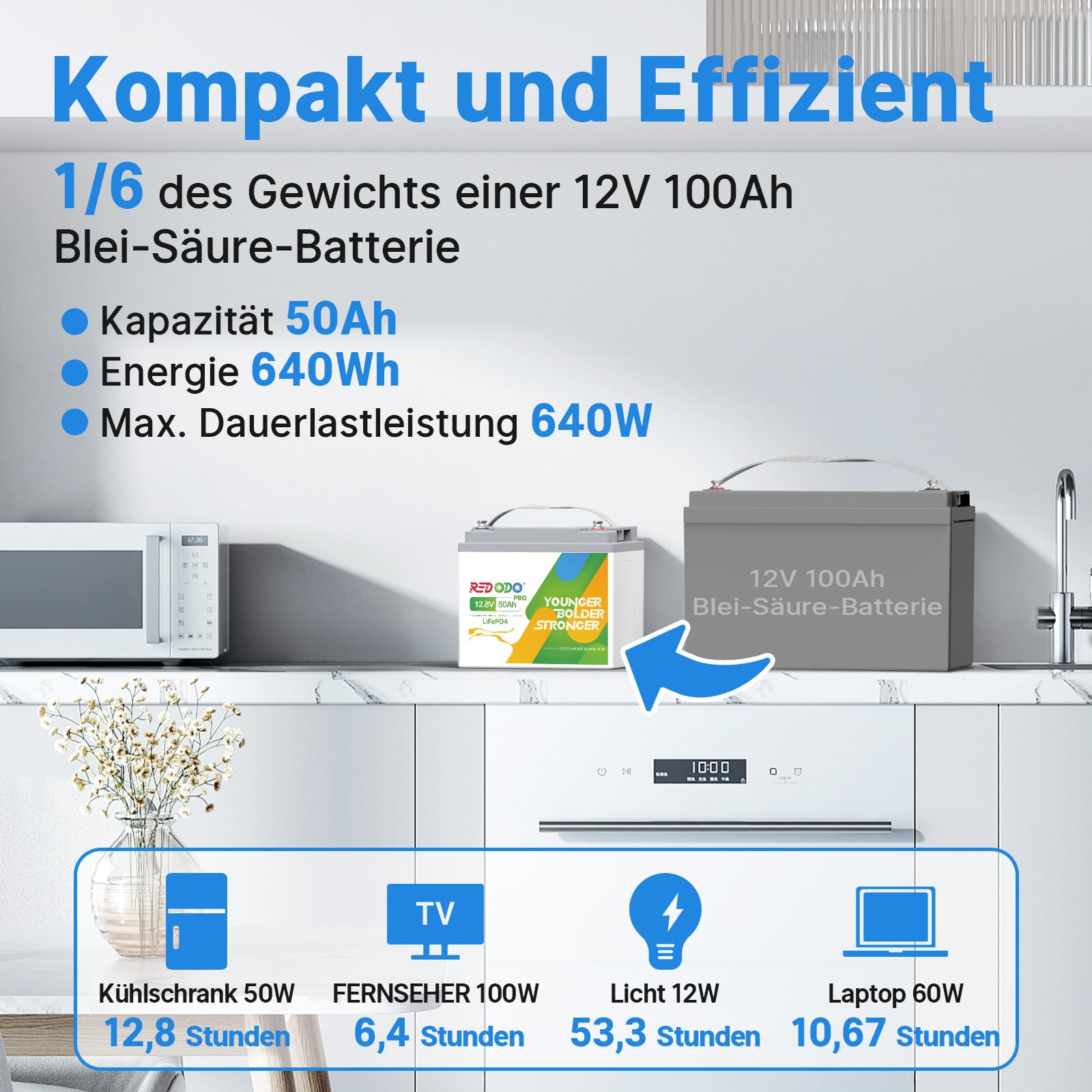 Redodo 12 V 50 Ah LiFePO4 bateria litowa do wykrywania ryb, skuterów dziecięcych, UPS, 4000 + bateria litowa o mocy 256 Wh