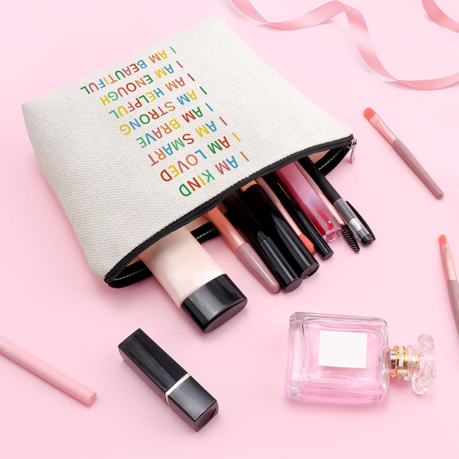 Positive Daily Affirmation Stress Relief Gifts Cosmetic Bag Employee Appreciation Gifts Inspirational Motivational Gift Makeup Bag Birthday Christmas Graduation Gift for Friend Sister Travel Pouch - Image 3