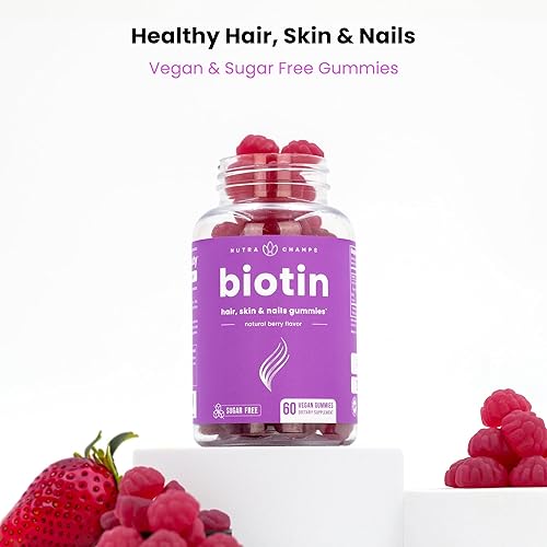 Miniatura 2 de NutraChamps Gomitas de biotina sin azúcar de 10000 mcg alta potencia  Cabello saludable, piel y uñas para mujeres, hombres y niños  5000 mcg en cada