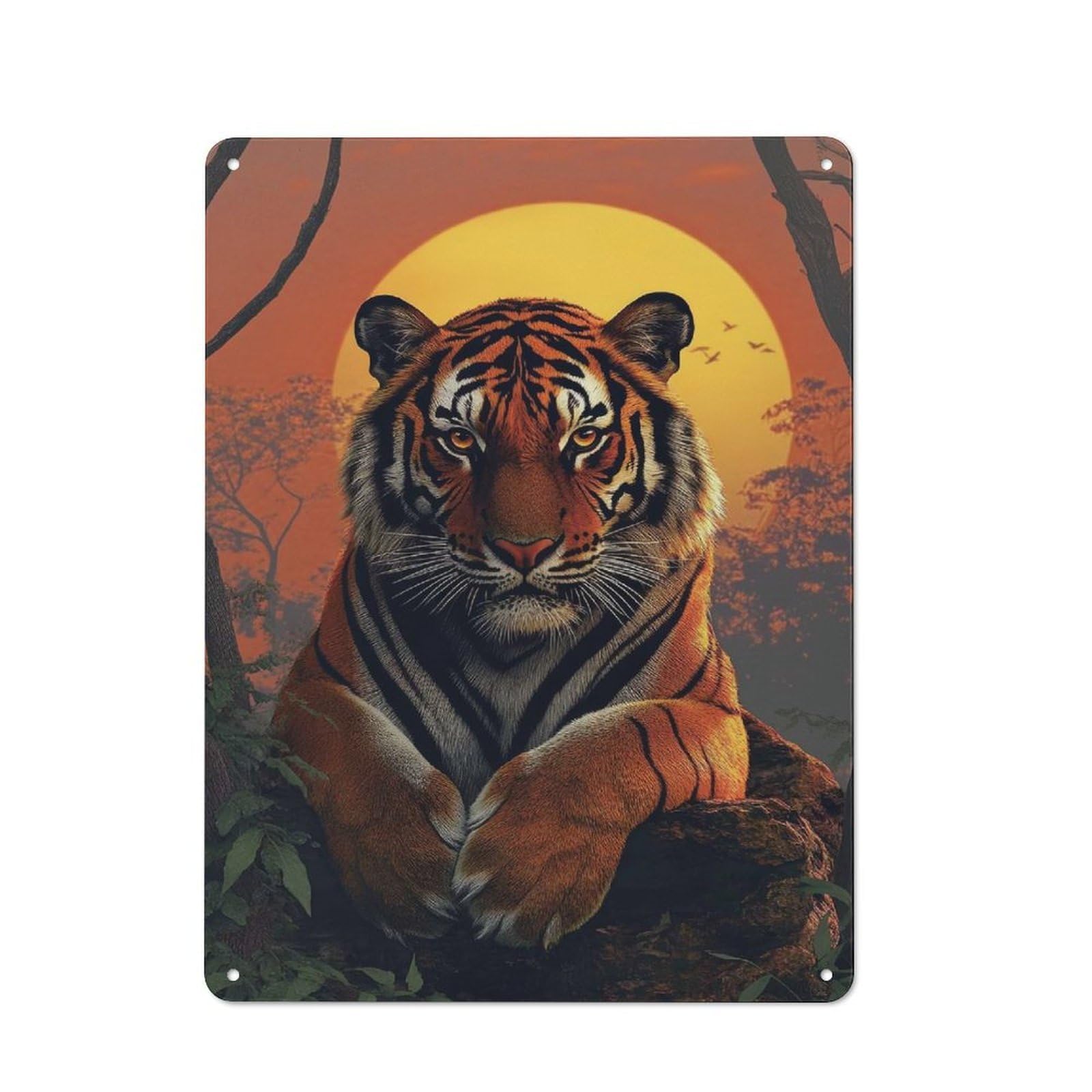 Junmoney Tiger Jungle Sunset Industrial-Style Tin Sign 40X30cm For Café Or Home Bar, For Cooler-Month Interiors With Industrial Character