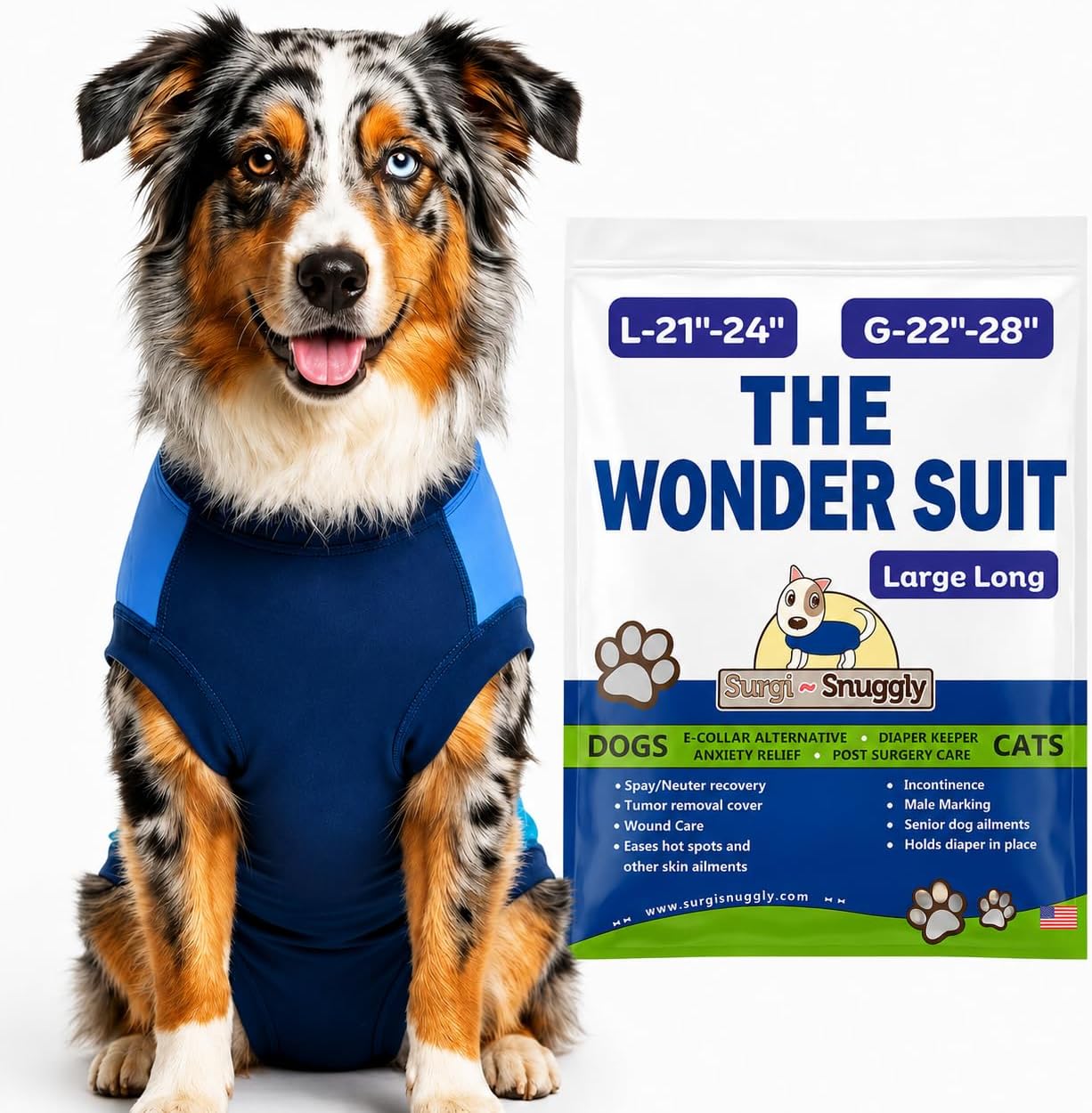 Surgi Snuggly Dog Surgery Recovery Suit, Cone Alternative, Spay/Neuter LL
