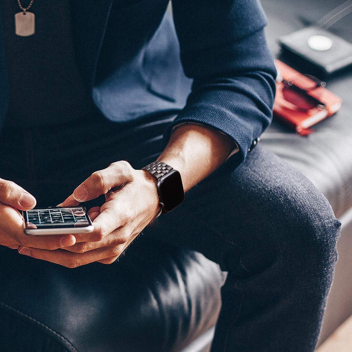 iiteeology Compatible with Apple Watch Bands 46mm/49mm/45mm/44mm/42mm/41mm/40mm, Luxury Stainless Steel Link Bracelet for Apple Watch Ultra 3/Ultra 2/Series 1-11 - 5 Beads - Image 6