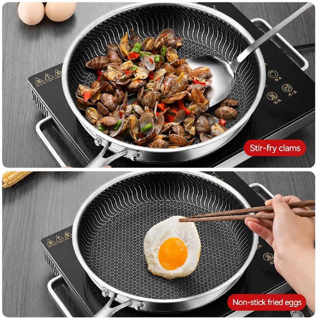 Hybrid Bratpfanne, Antihaft-Edelstahl mit Deckel, kratzfestes Design, gleichmäßige Wärmeverteilung für das tägliche Kochen, 26 cm Größe