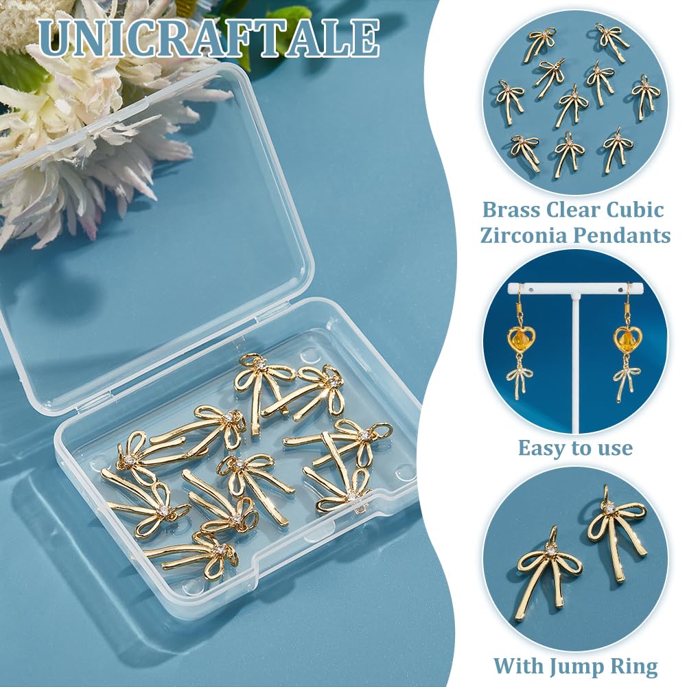 UNICRAFTALE 10Pcs 18K Gold Plated Bowknot Charms Earring Charms Bowknot Pendants with Rhinestone Brass Bow Pendants Necklace Charm Jewelry Pendant for Summer Bracelet Earrings Wedding - Image 4