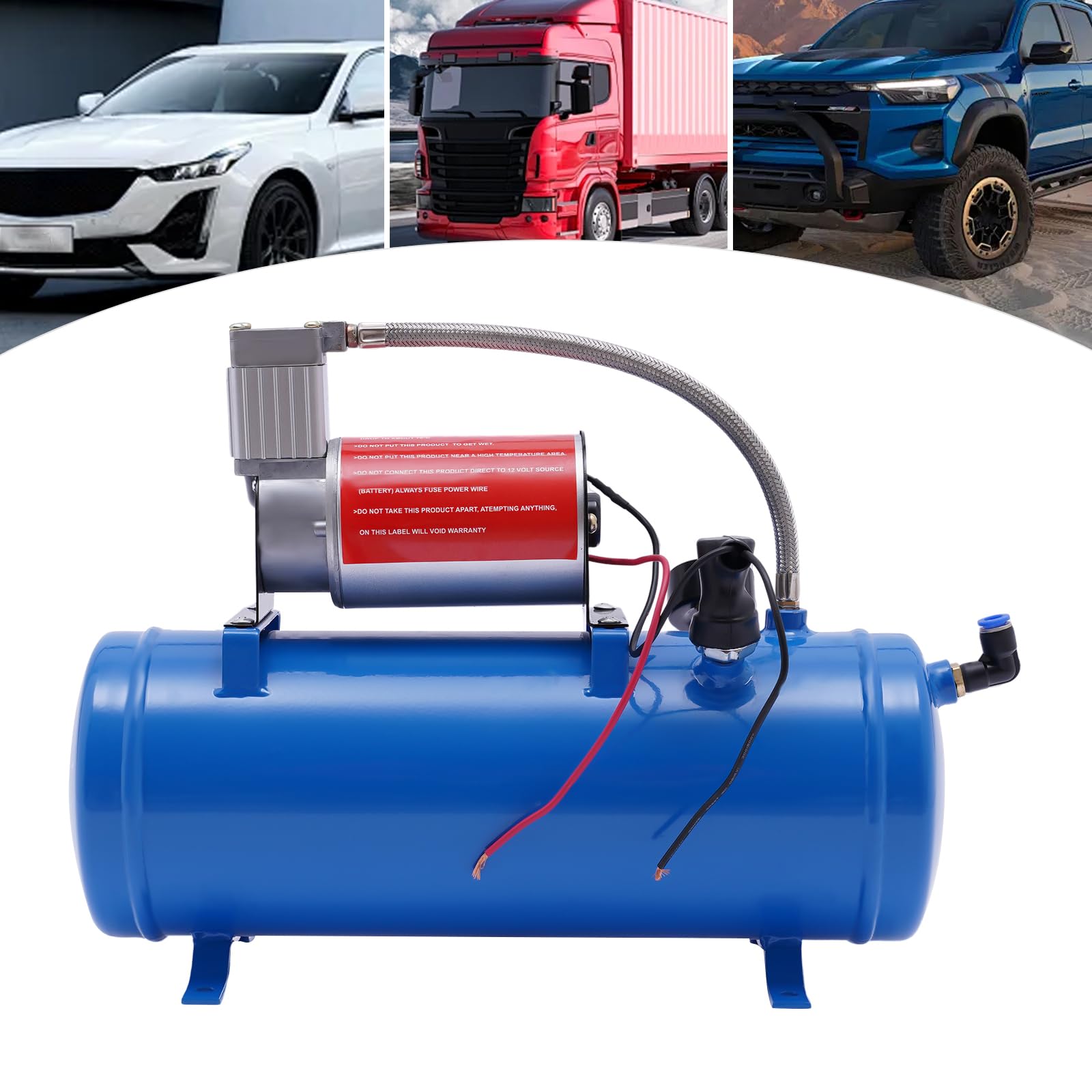 MINRS Compresor silencioso, 10 bar, compresor de aire comprimido, 6 L, caldera de 12 V, con manguera de 3,8 m, corte de 8 bar y se abre automáticamente a 6 bar