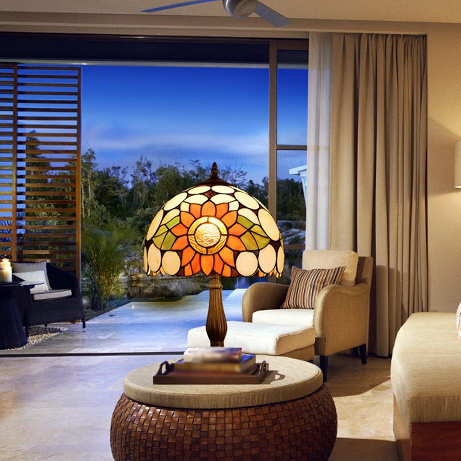 ティファニースタイルテーブルランプ電気スタンドガラスランプ\r ひまわり14 ティファニースタイルテーブルランプ電気スタンドガラスランプ