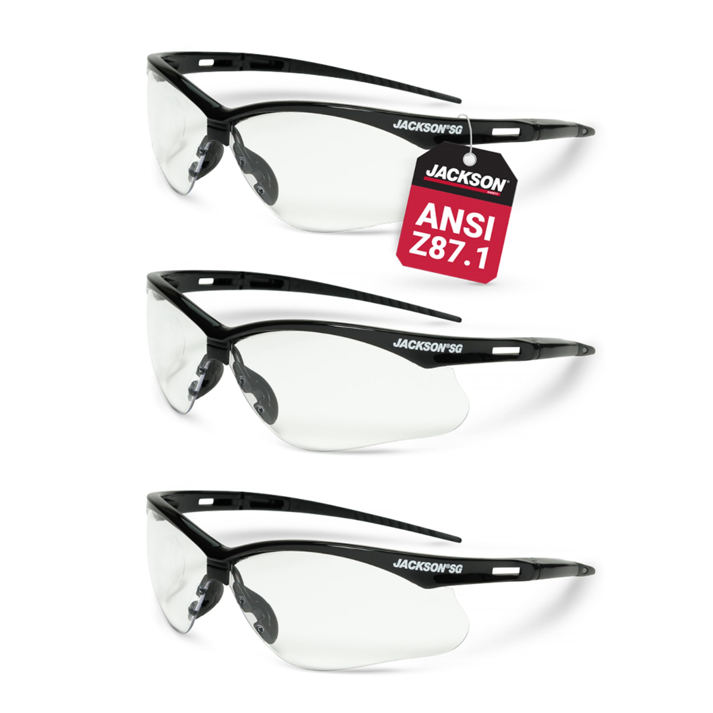 Jackson Safety 3-Pack SG Safety Glasses for Men & Women - ANSI Z87.1