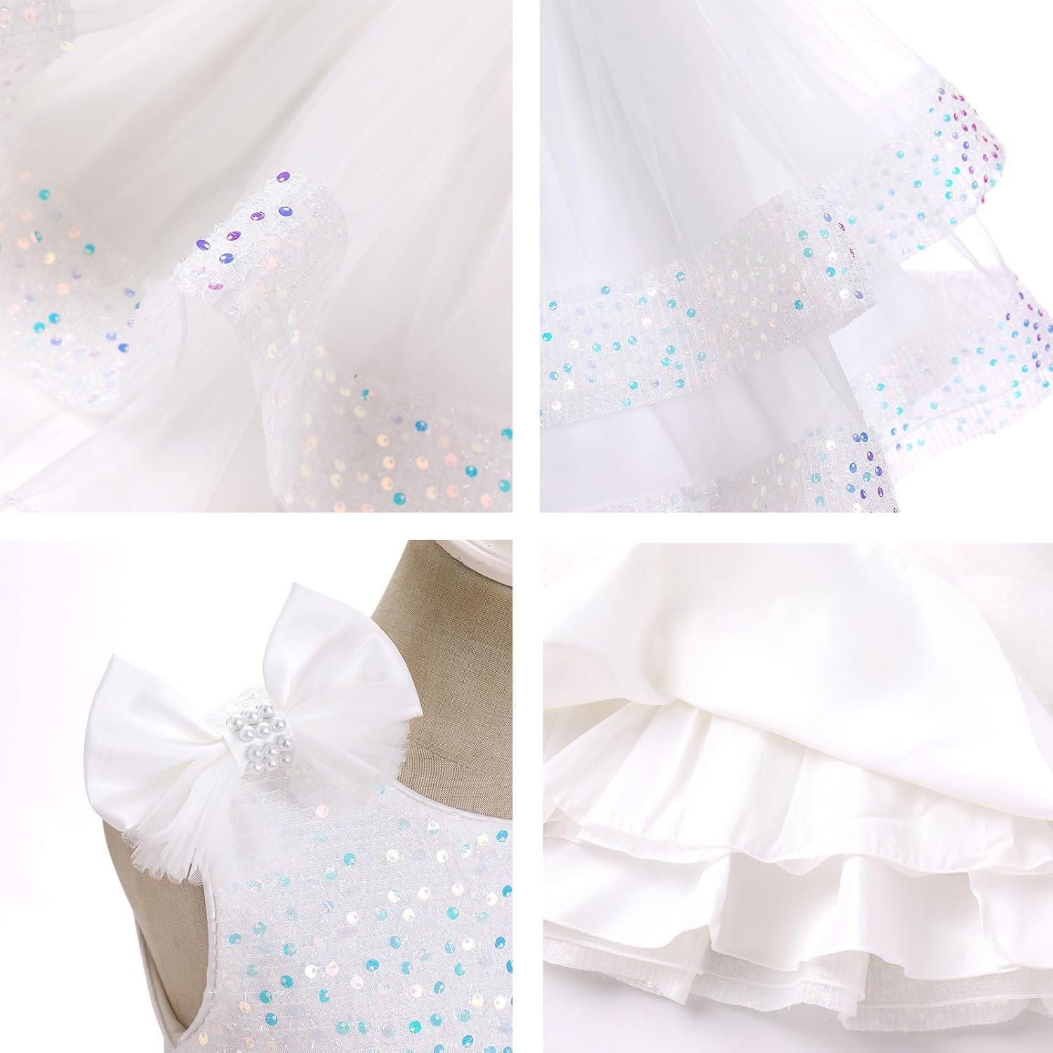 OBEEII Birthday Dress for Toddler Girl Sequins Pageant Tulle Tutu Dress Bowknot Princess Baptism Wedding Flower Girl Gown