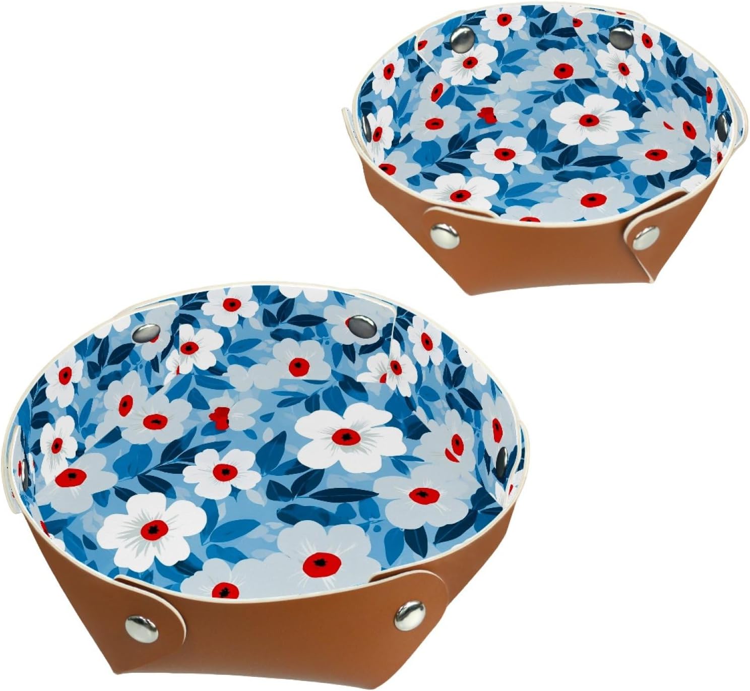 2Pcs PU Dice Holder Folding for RPG DND Table Games, Dice Trays Storage Box Portable Folding Rolling Dice Tray, Blue Pattern White Floral
